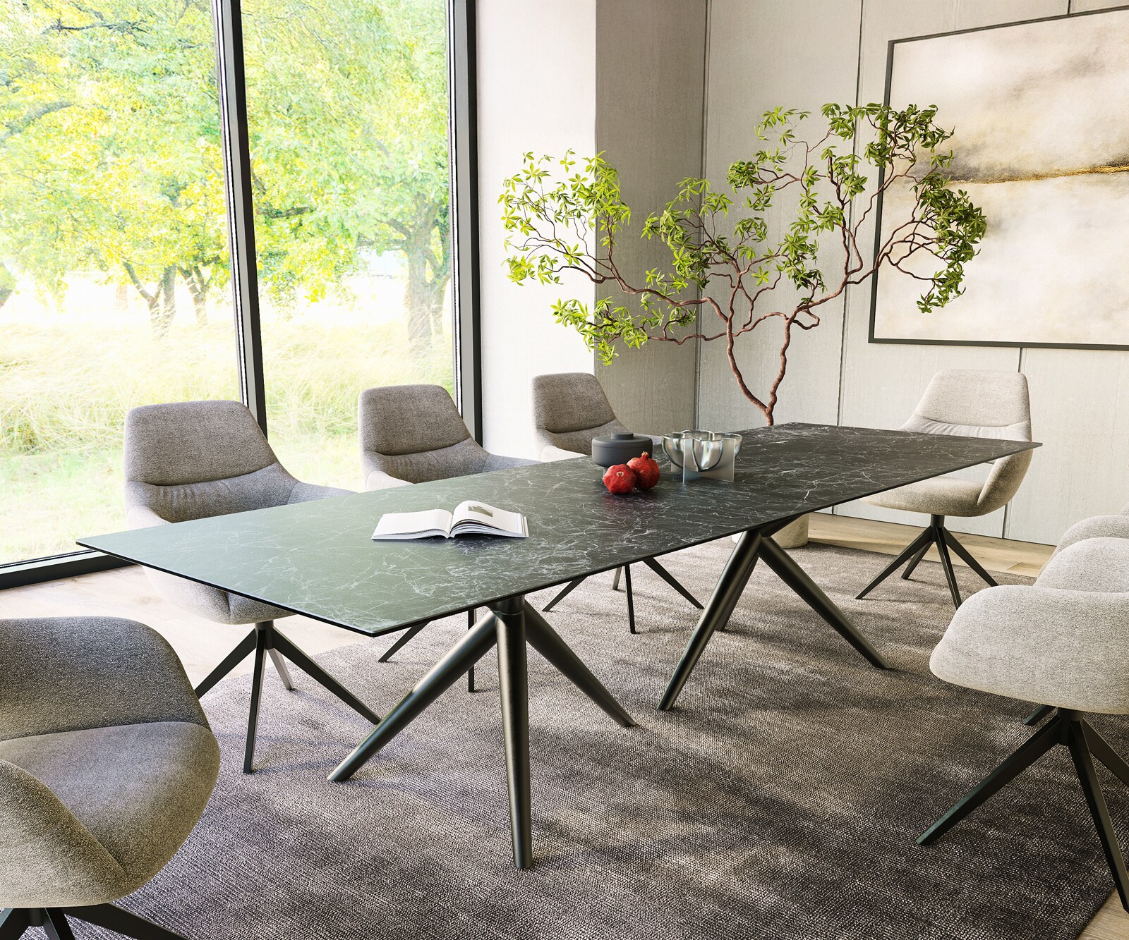 Stół do jadalni Edge 300x100cm ceramika Laminam® Nero Greco antracyt rama Estelar metal czarny