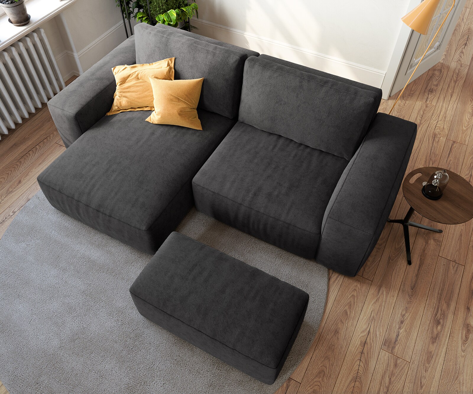 Sofa narożna Lanzo L 260x160 cm mikrofibra czarna szezlong z możliwością obustronnego montażu z pufem 3