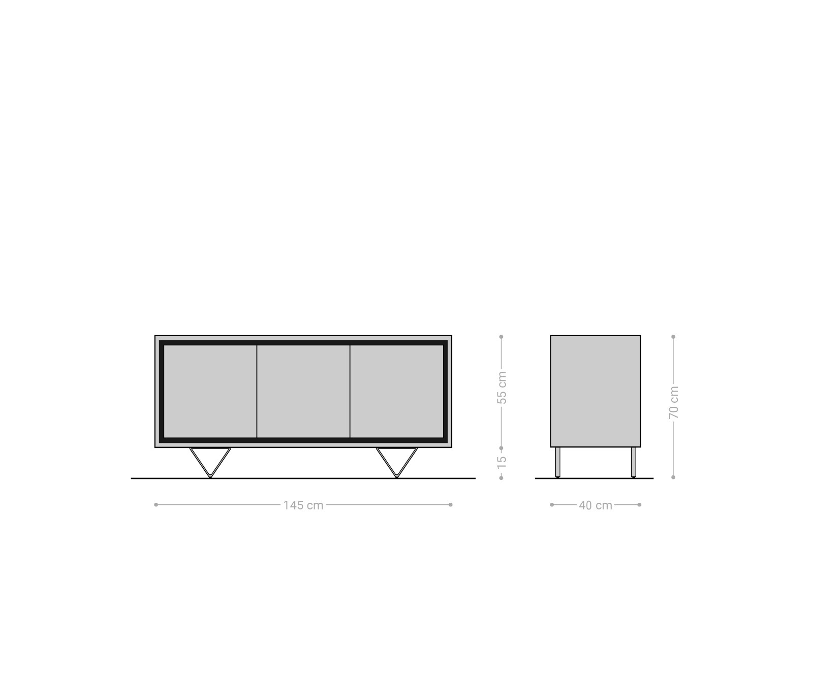 Komoda Stonegrace 145 cm akacja naturalna 3 drzwi fornir kamienny nóżki V 6