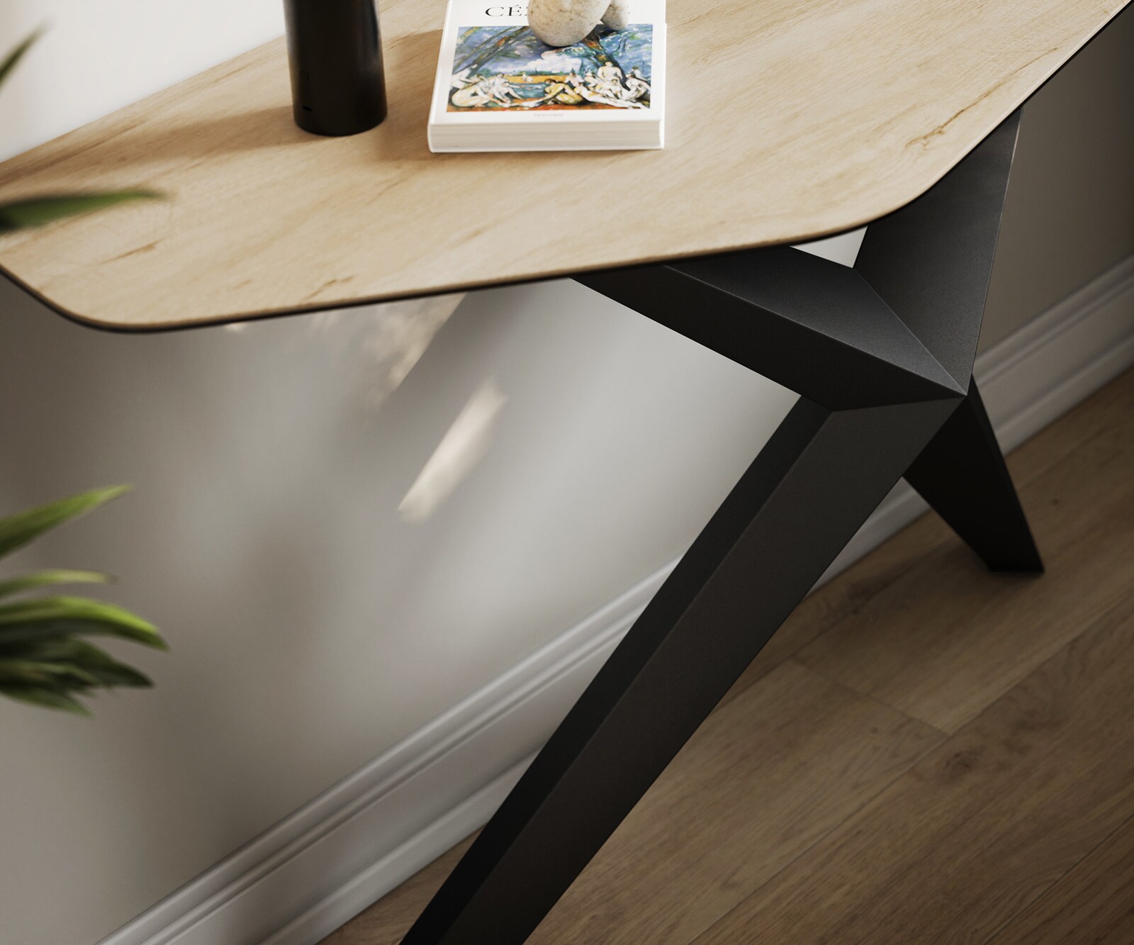 Konsola Edge wielokątna 140x50 cm ceramika Laminam® Sabbia w kolorze dębu podstawa Zentharo metal czarny 6