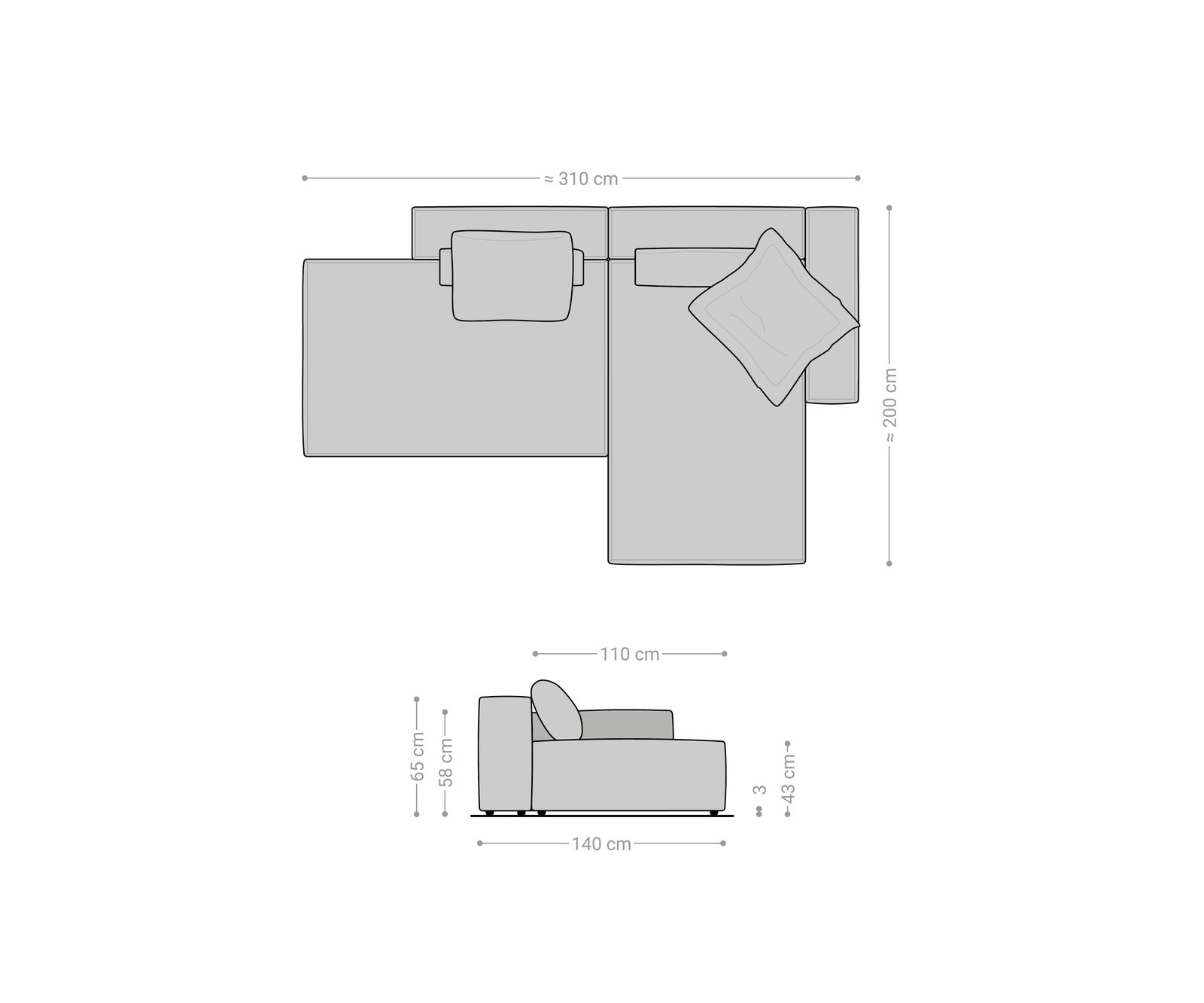 Ecksofa Freestyle 310x200 cm Strukturstoff Soft Grau Gesteppt 6