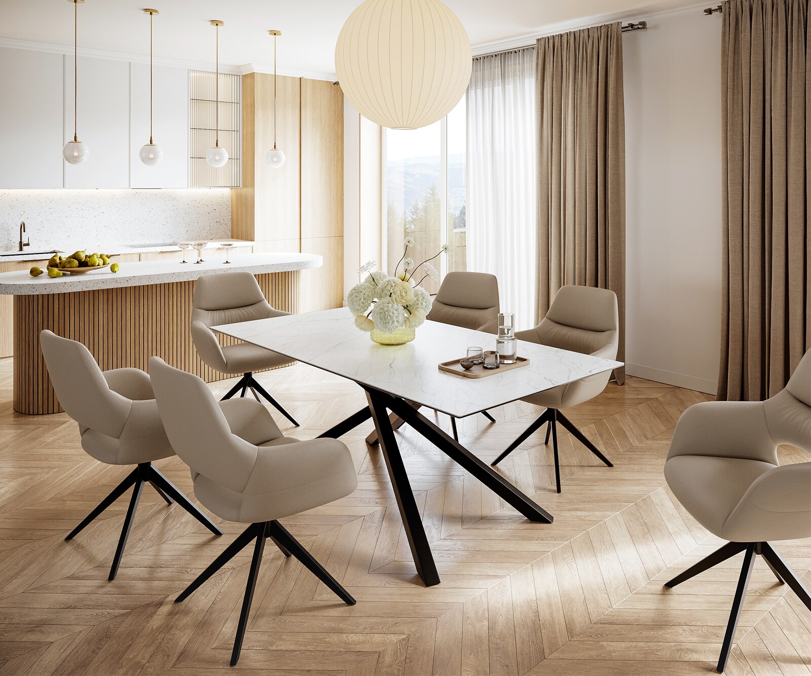 Stół do jadalni Edge 200x100 cm ceramika Laminam® Statuarietto biała rama Cross czarna 5