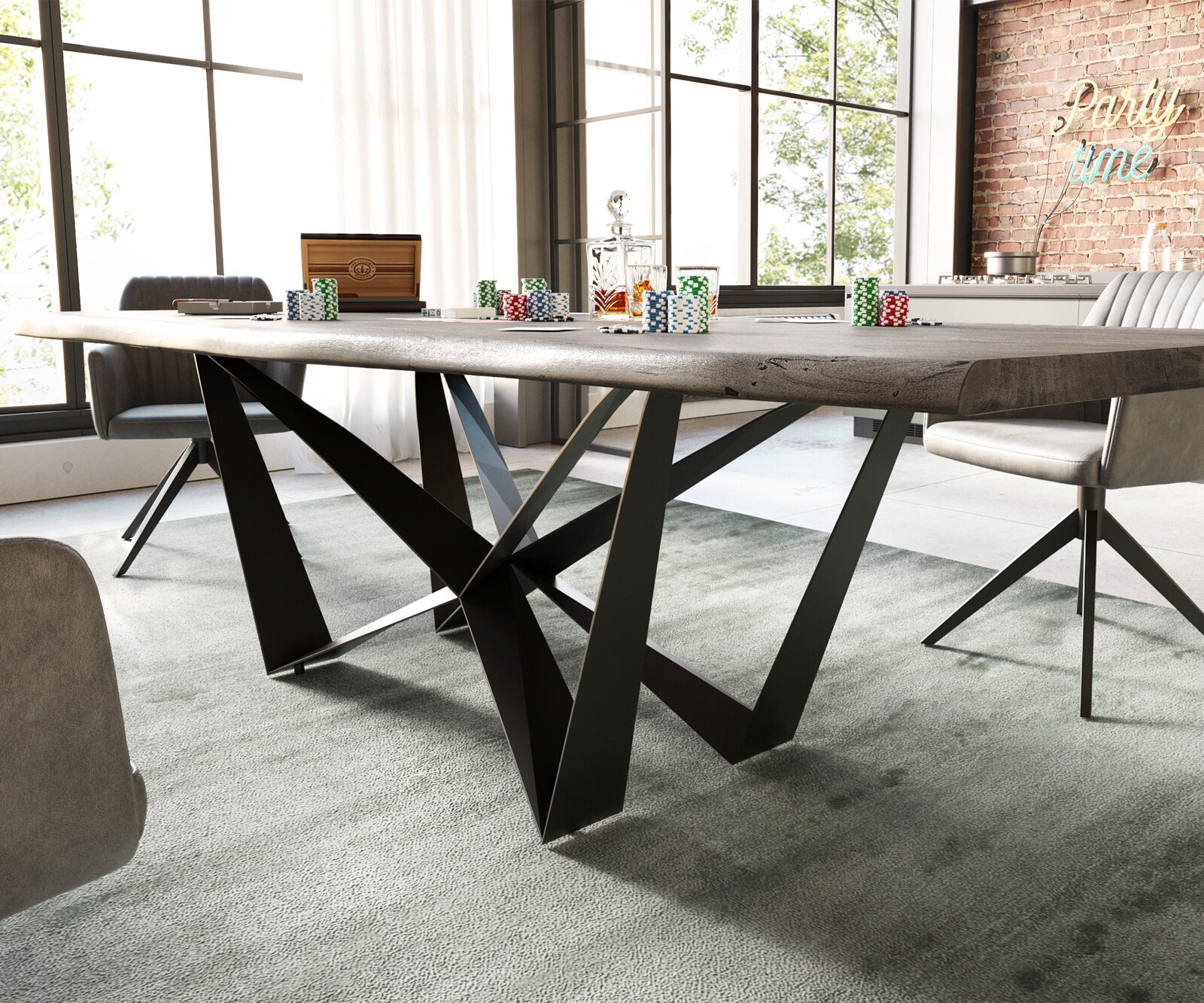 Stół do jadalni Edge 260x100 cm akacja platynowa rama Spider metal czarna live-edge 4