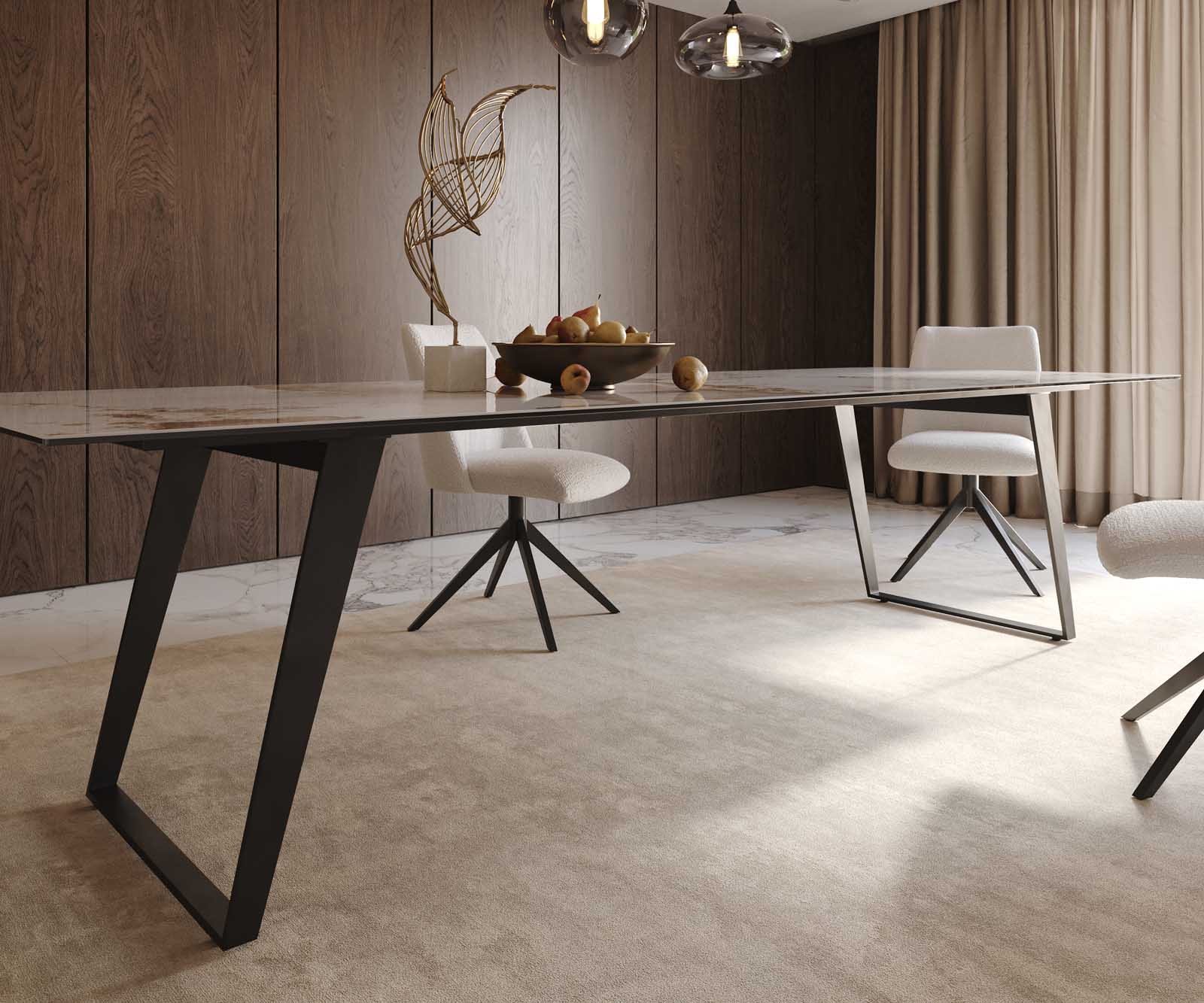 Stół do jadalni Edge 300x100cm ceramika Minas Melange biało-beżowy metal pochylona rama czarna 7