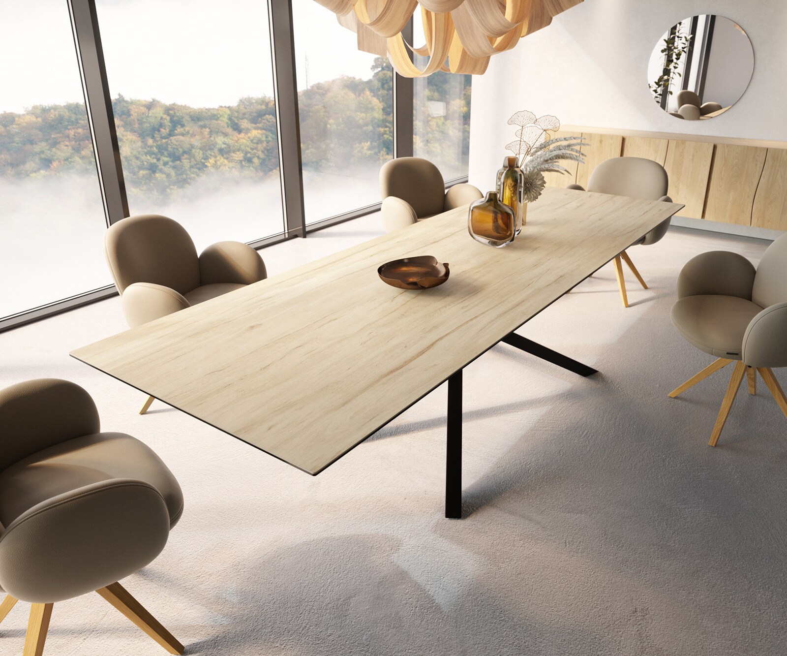 Stół do jadalni Edge 300x100cm ceramika Laminam® Sabbia kolor dębu rama Cross czarna 3