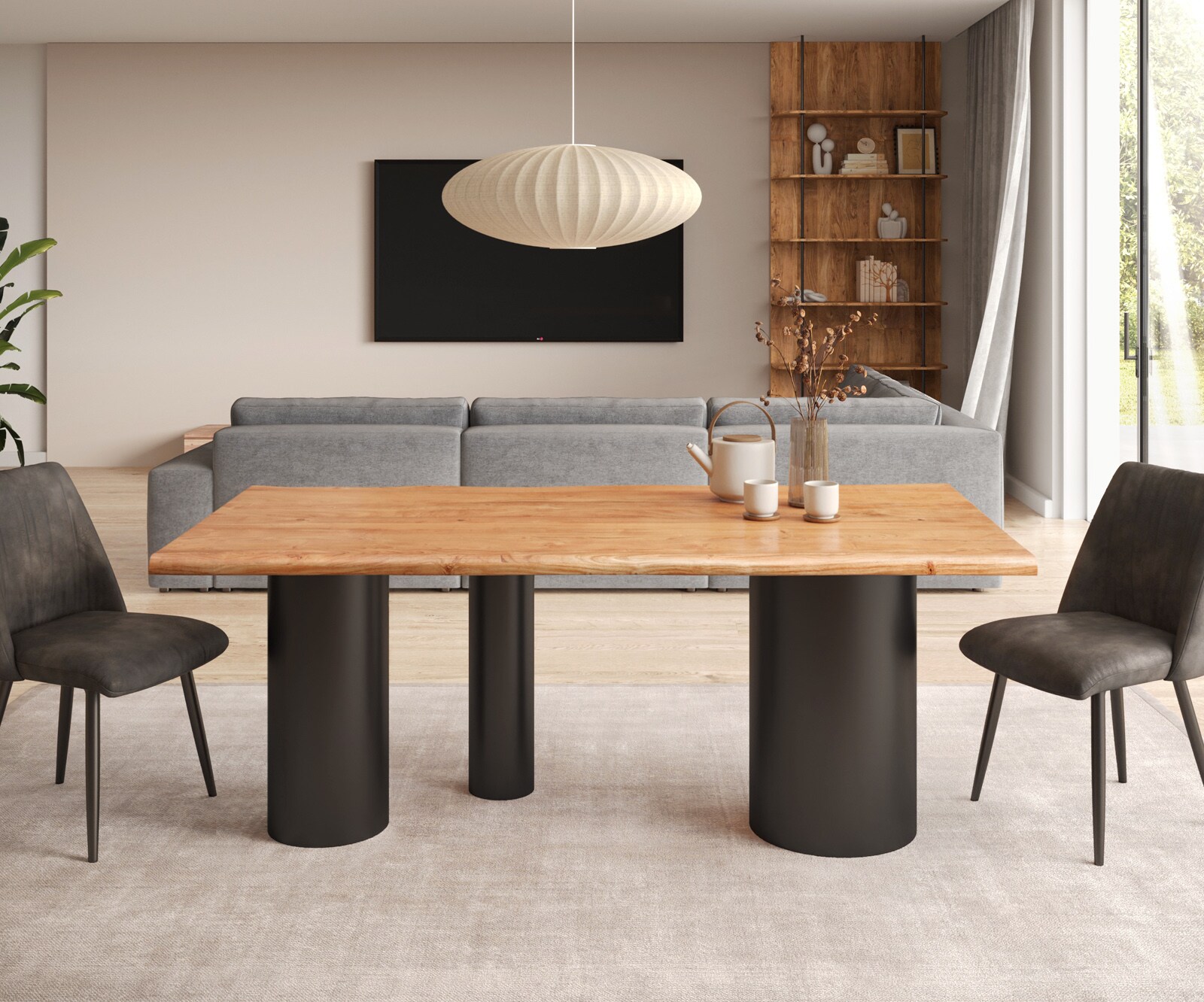 Stół do jadalni Edge 200x100cm akacja naturalna rama Troa metal czarny live-edge 1