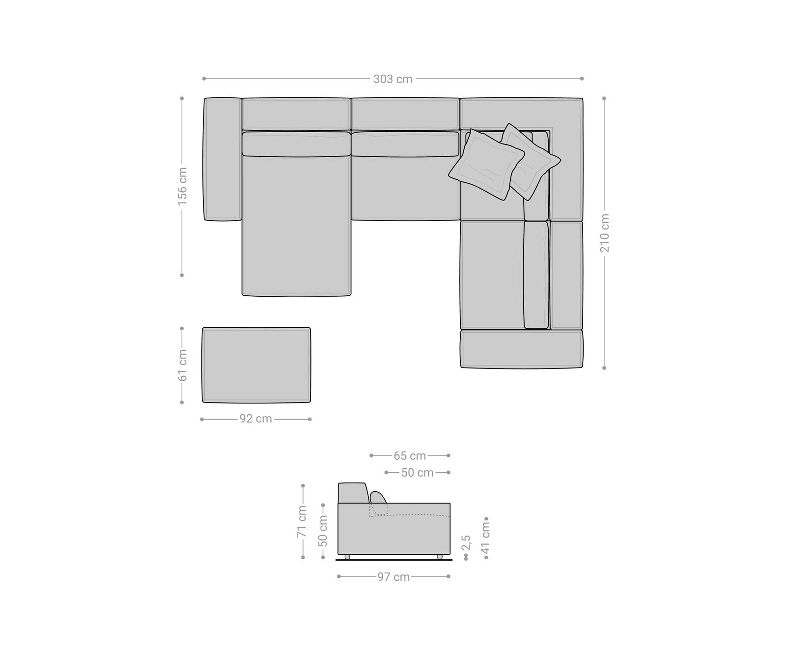 Sofa w kształcie litery U Sirpio 300x210 cm mikrofibra khaki-brązowa szezlong z możliwością obustronnego montażu z pufem 8