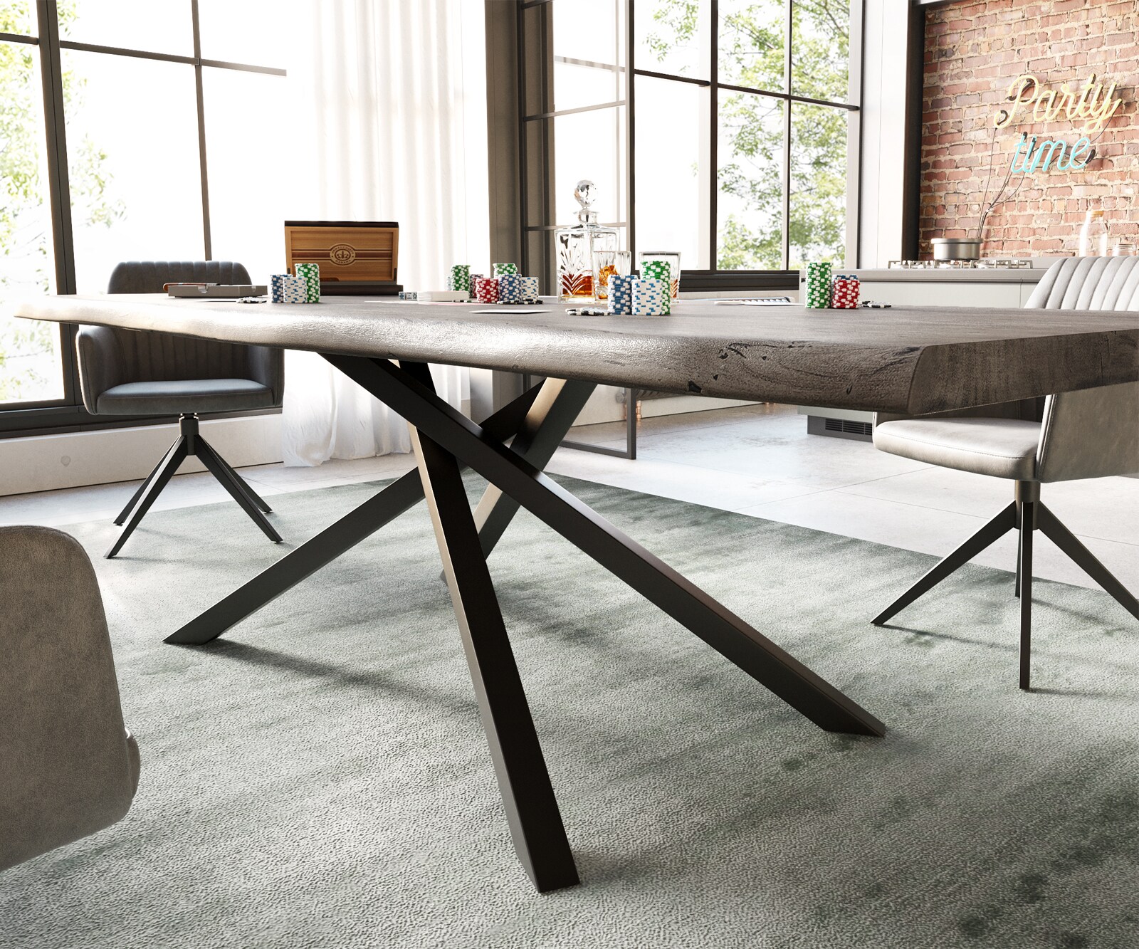 Stół do jadalni Edge 260x100cm XL akacja platynowa rama Cross czarna 4
