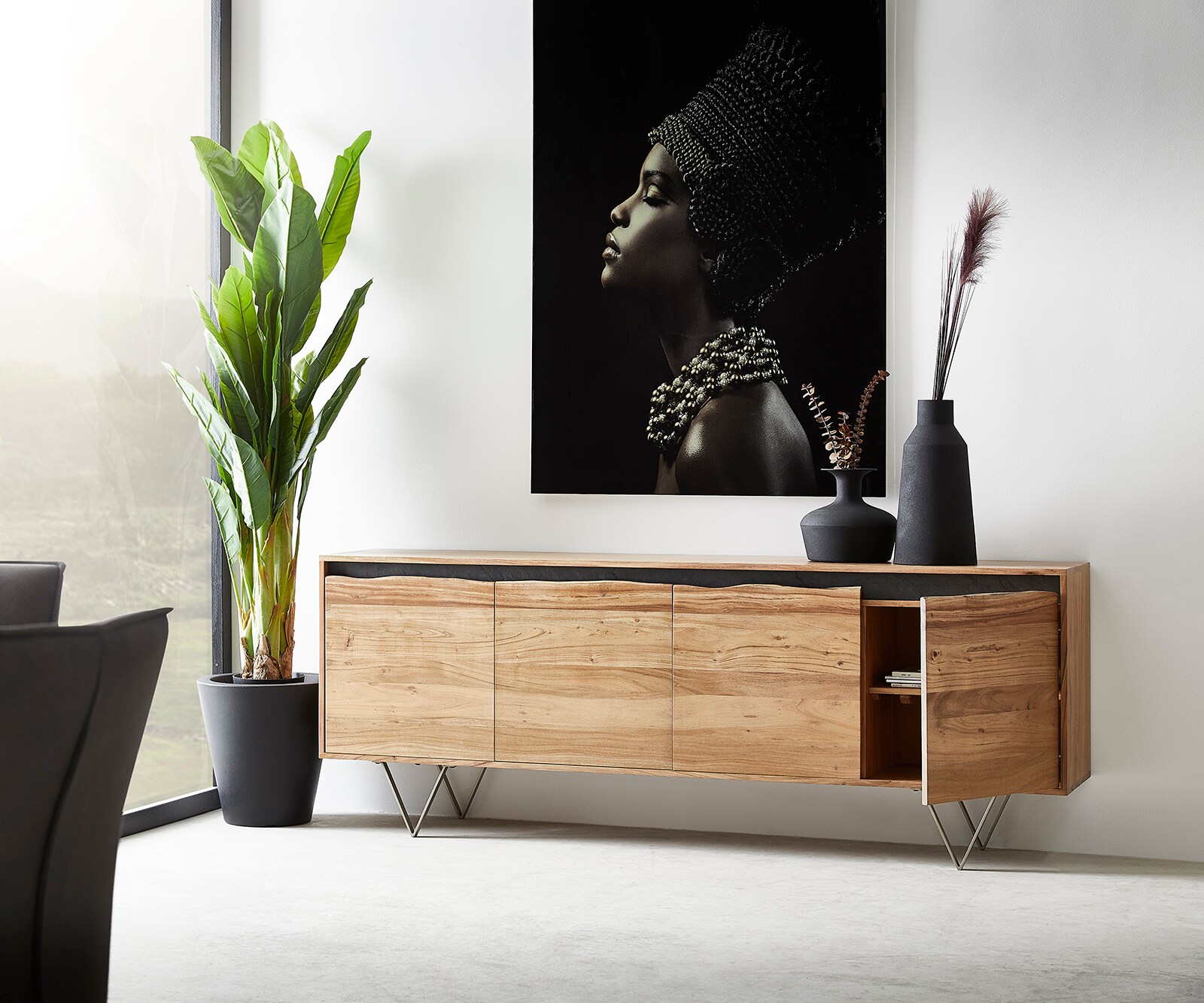 Komoda Stonegrace 200x45 cm akacja naturalna 4 drzwi live-edge 3