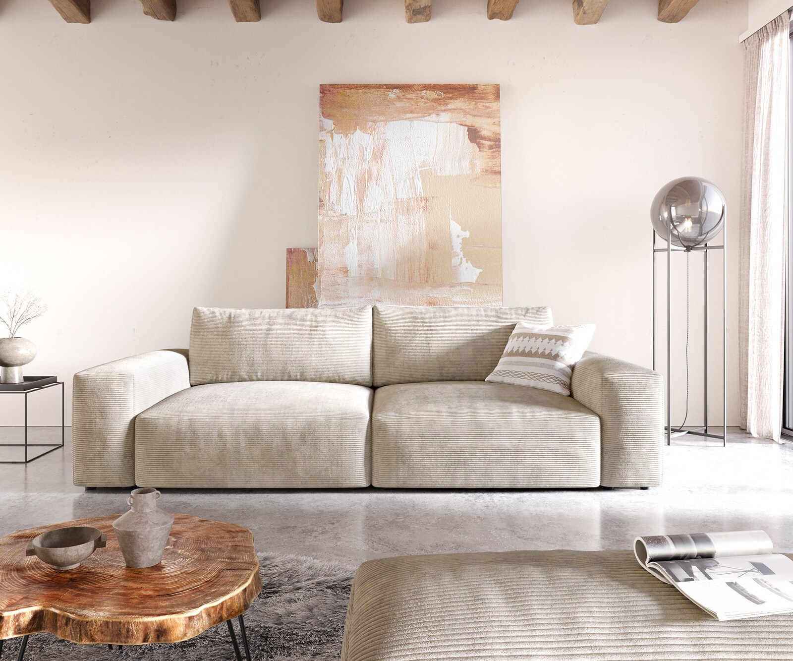 Sofa Lanzo XL 270x130cm sztruks beżowy z pufem 1