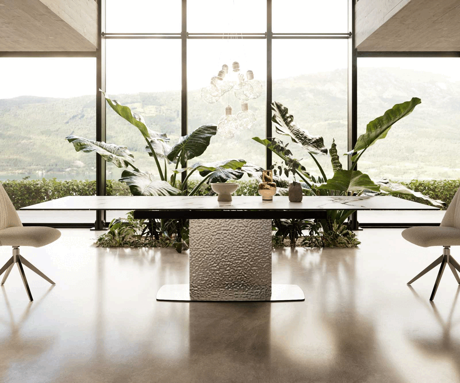Stół do jadalni Edge 200-300x100 cm ceramika Calacatta Luxe biało-złoto-szary rama Wave stal nierdzewna rozkładany 1