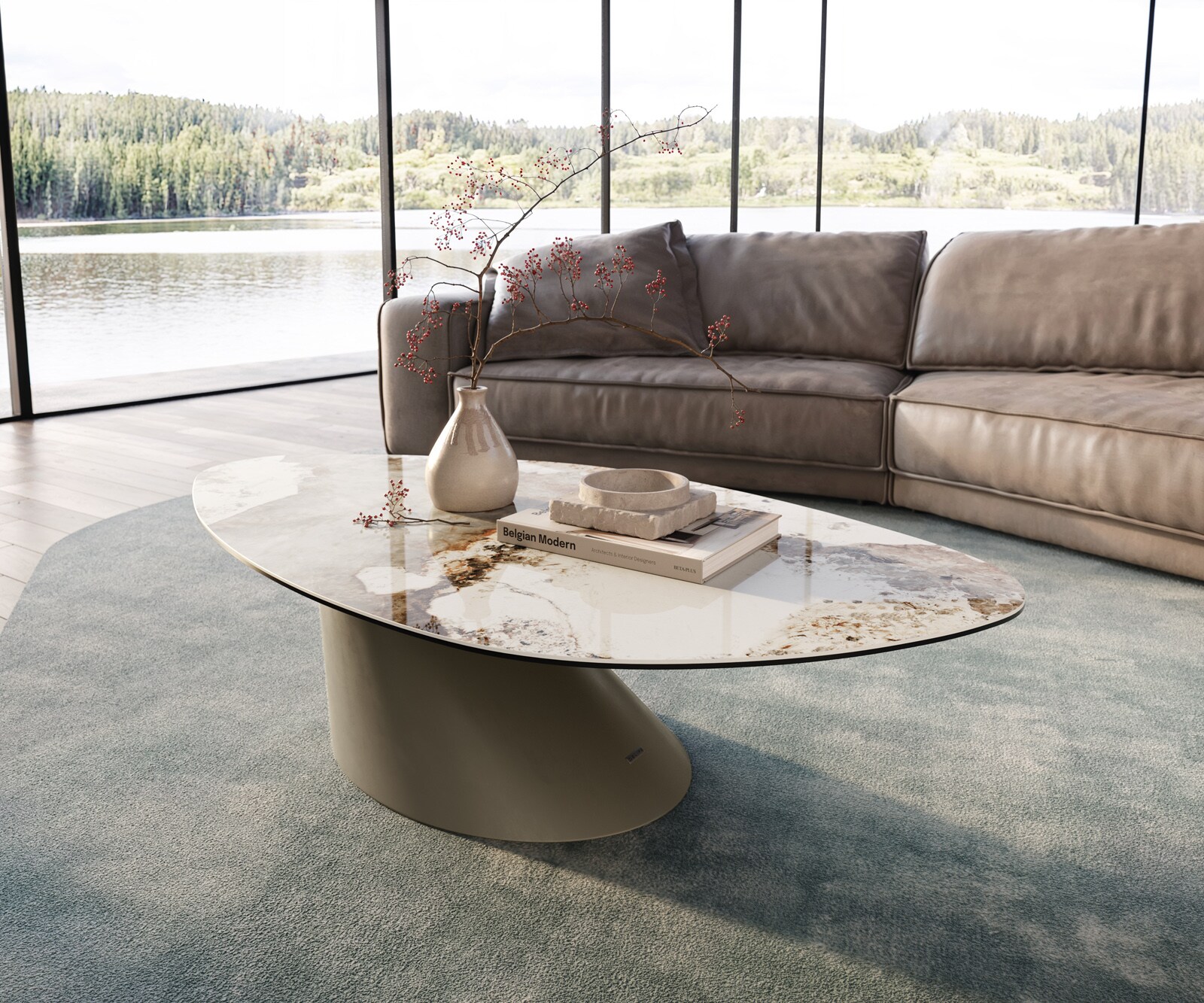Stolik kawowy Edge organiczny 140x76 cm ceramika Minas Melange Conis wykończenie tytanowe 2
