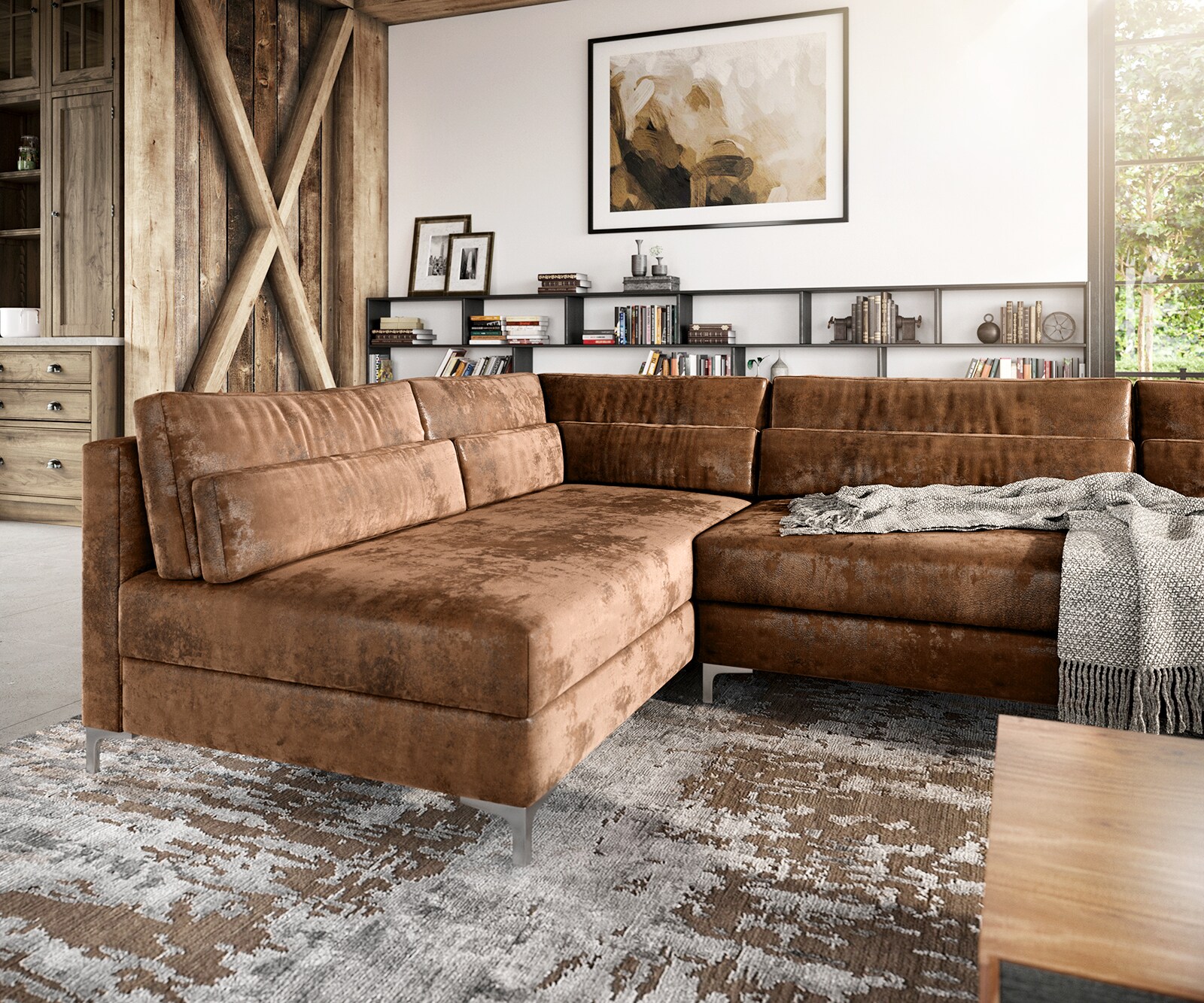 Zestaw wypoczynkowy Elio XL 400x185cm skóra ekologiczna brąz antyczny 5