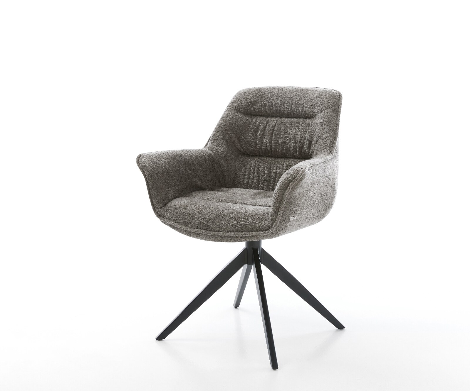 Krzesło do jadalni Kaira-Flex bouclé kolor ziemisty rama krzyżowa szeroka czarna obracane o 360° funkcja kołyski 1