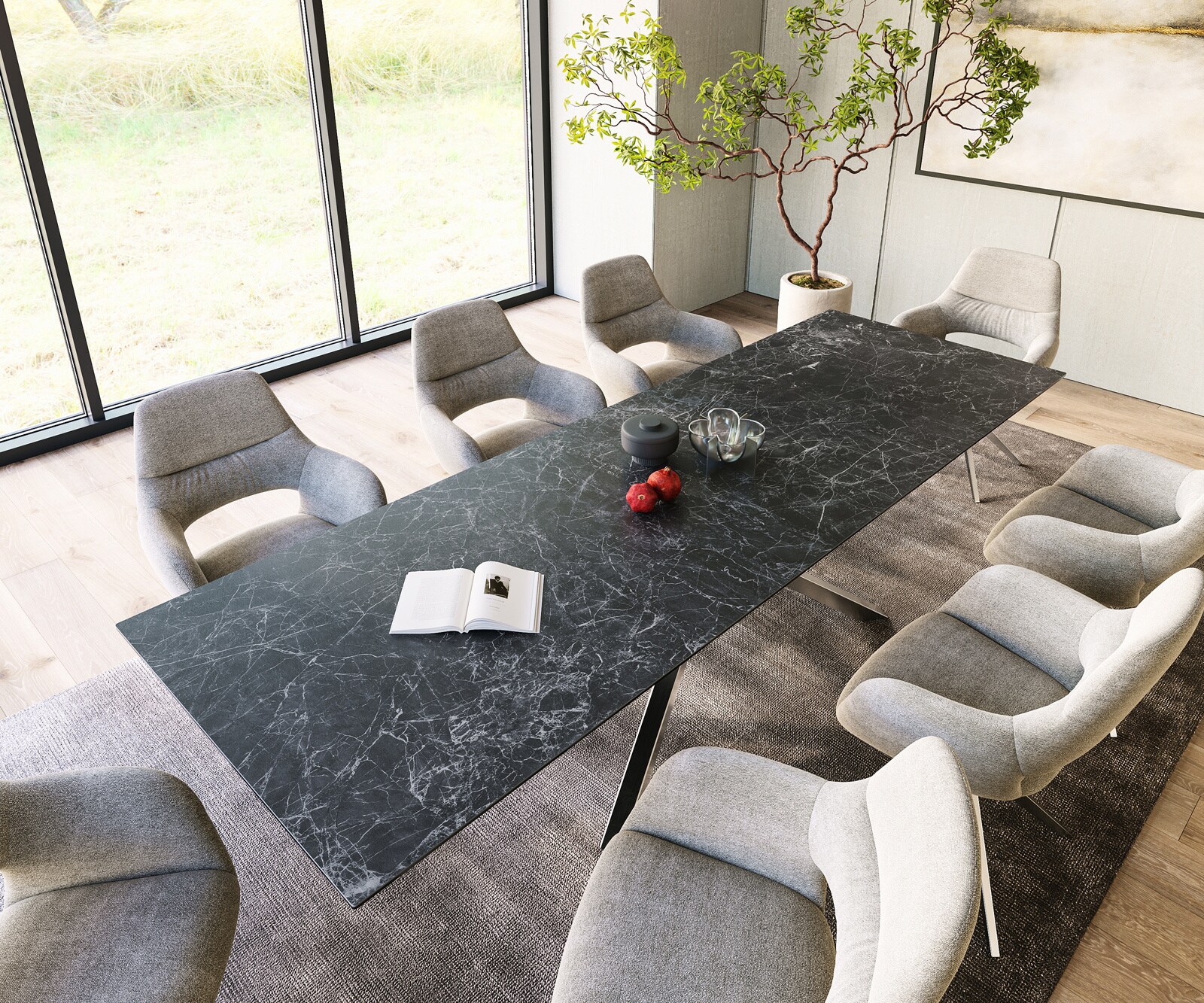 Stół do jadalni Edge 300x100cm ceramika Laminam® Nero Greco antracyt rama Cross stal nierdzewna 3