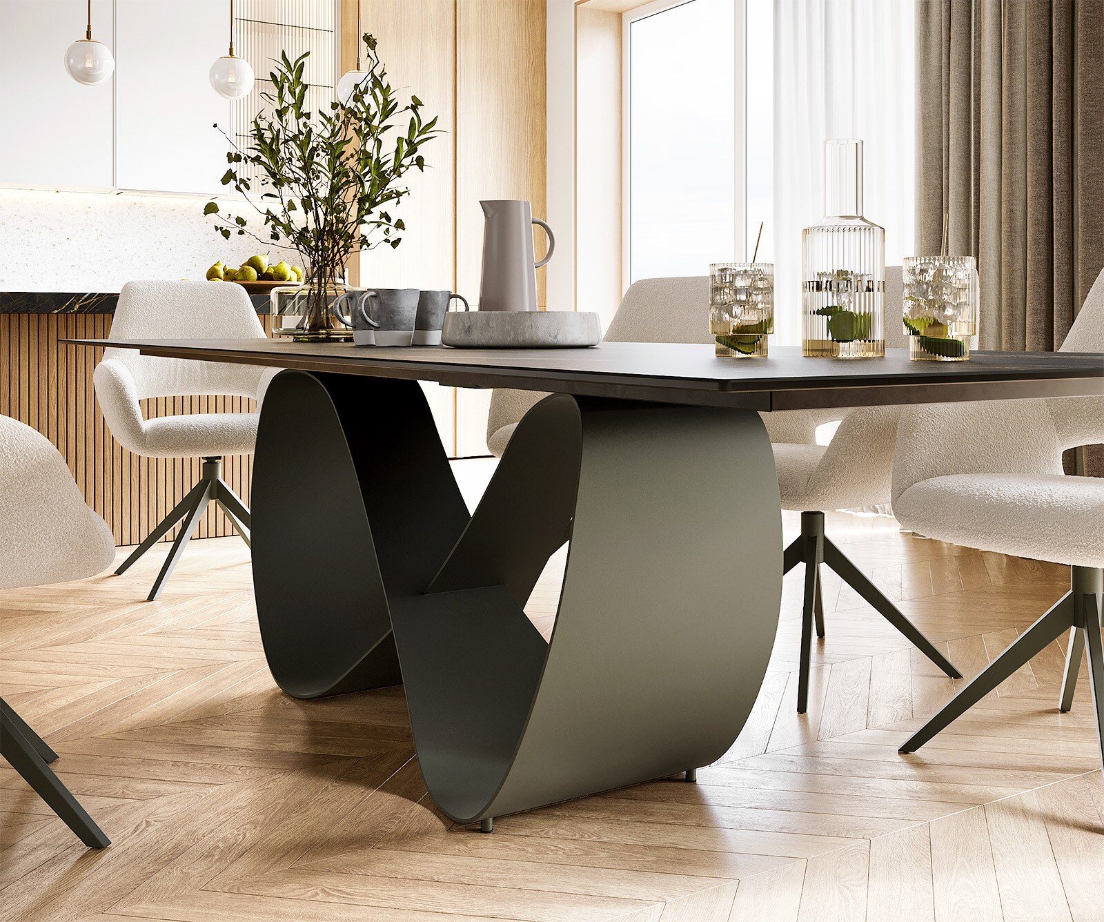 Stół do jadalni Edge 300x100cm ceramika Laminam® Noir Desir brązowy rama Infinity metal kolor tytanowy 4
