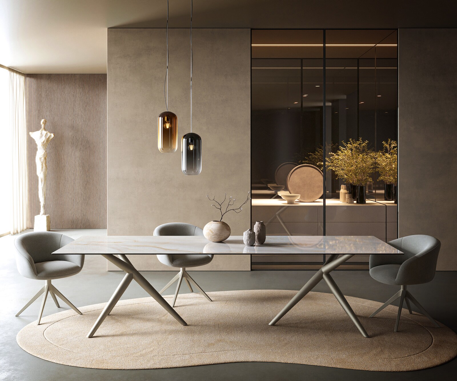 Stół do jadalni Edge 300x100cm ceramika Onyx Pearl rama Estelar metal kolor tytanowy 1