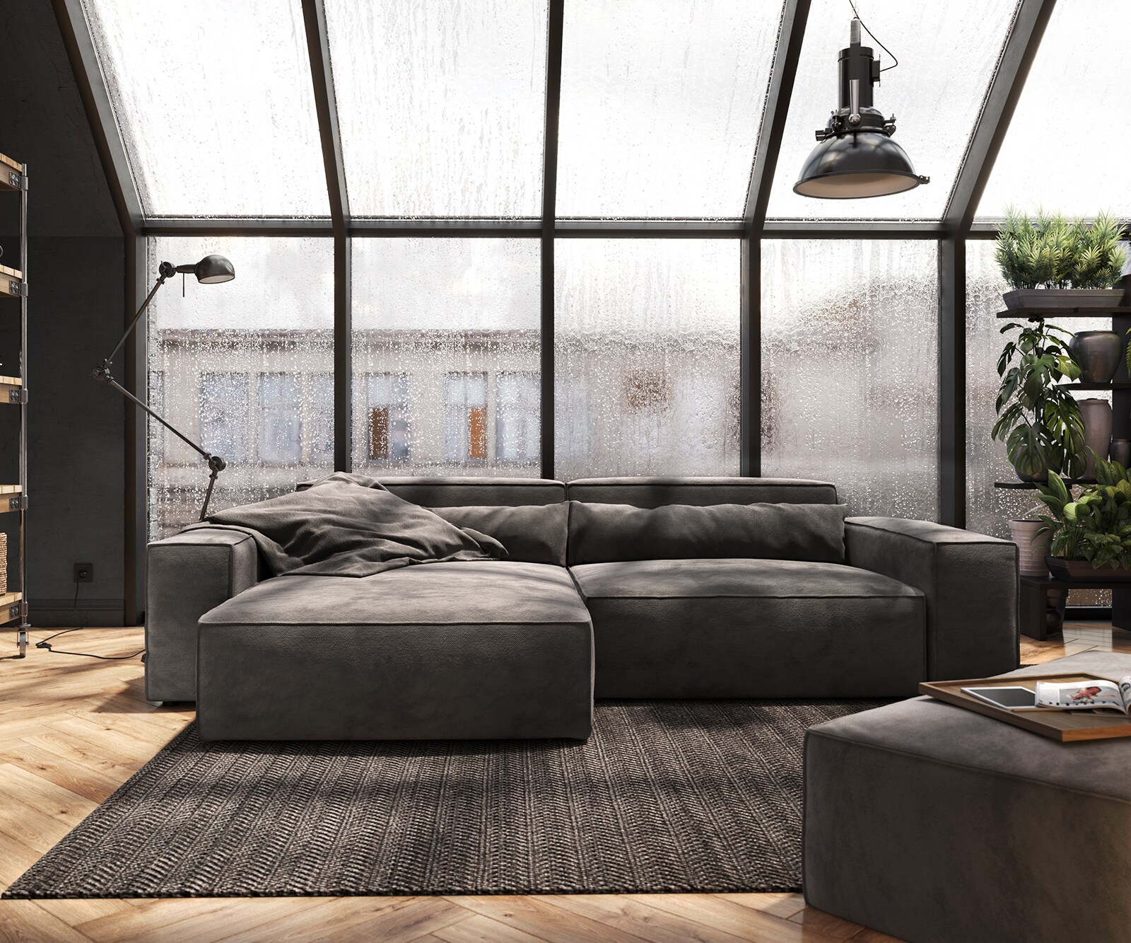 Sofa narożna Sirpio XL 270x170cm mikrofibra brąz khaki szezlong z możliwością zmiennego ustawienia z pufem 1