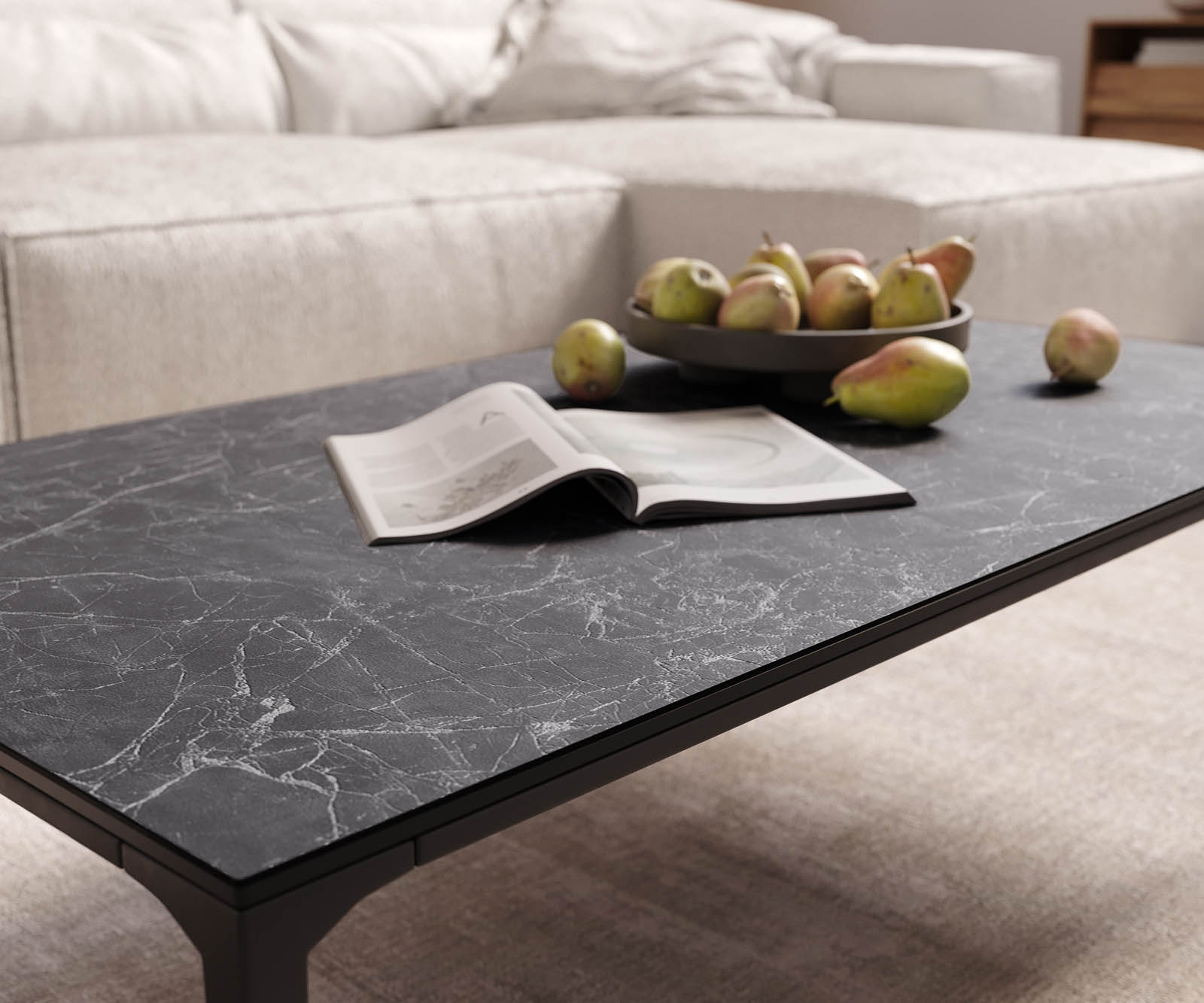 Stolik kawowy Levente 110x60 cm ceramika Laminam® Nero Greco antracyt rama metal czarny 5