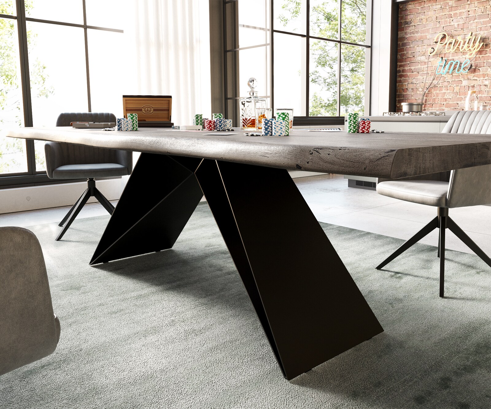 Stół do jadalni Edge 260x100cm XL akacja platynowa rama V metal czarny 3