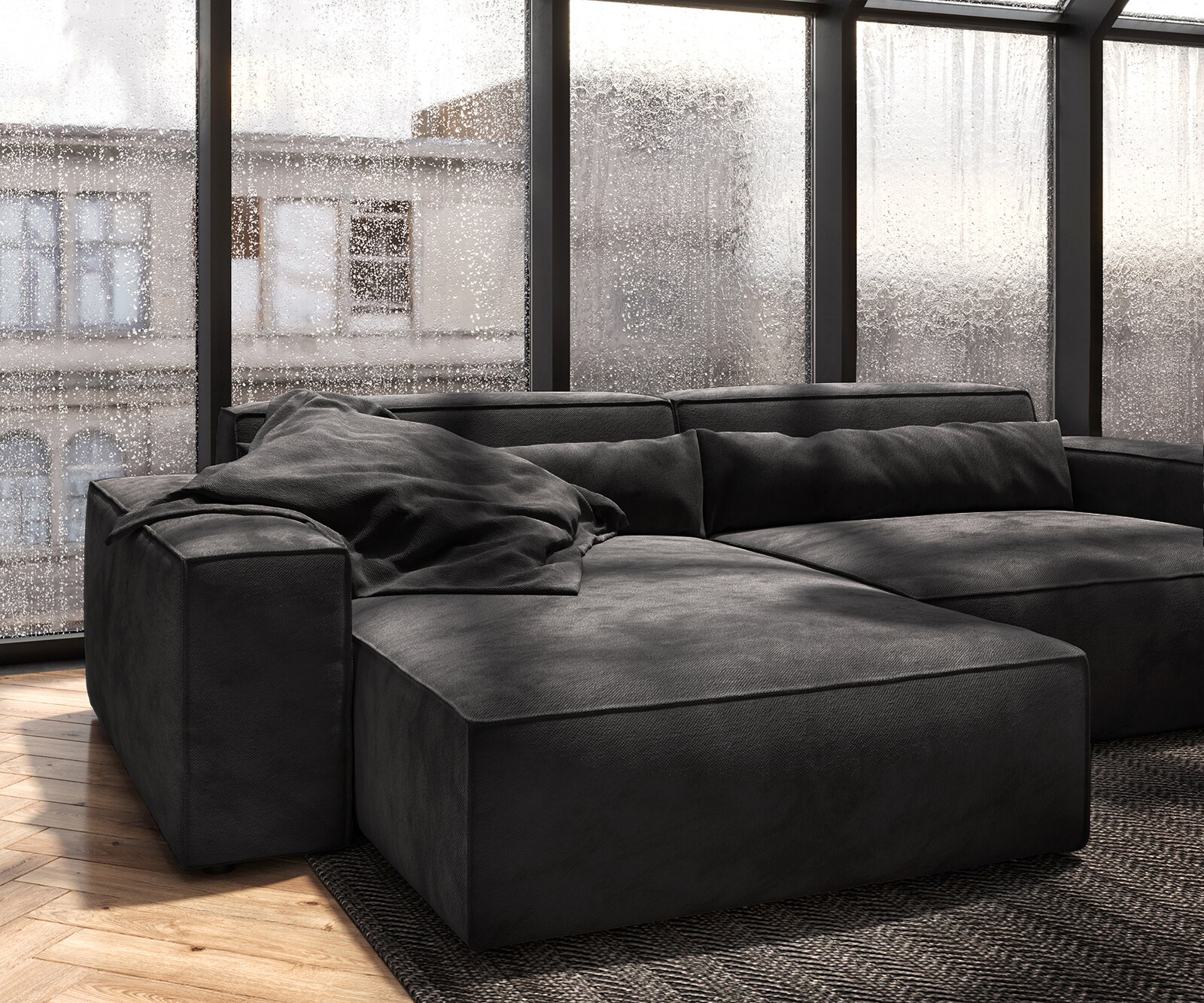Sofa narożna Sirpio XL 270x170cm mikrofibra czarna szezlong z możliwością zmiennego ustawienia 6