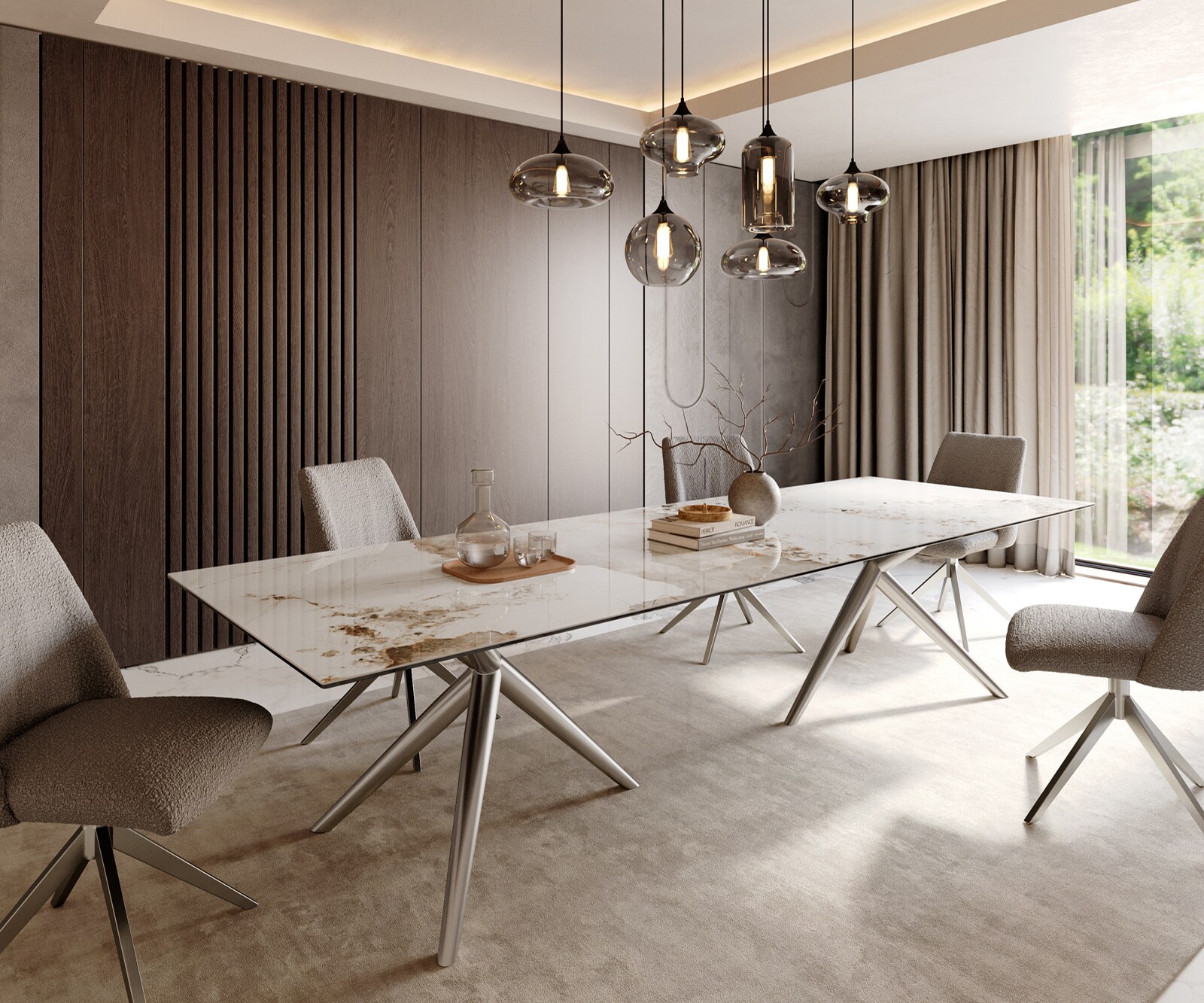 Stół do jadalni Edge 300x100cm ceramika Minas Melange biało-beżowy rama Estelar stal nierdzewna 2