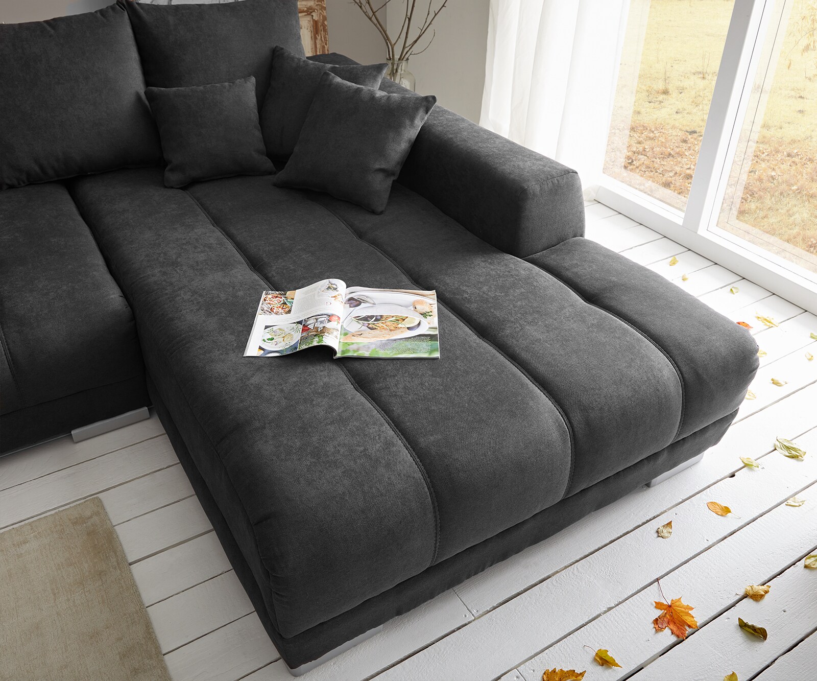 Sofa narożna Josea 300x220 cm mikrofibra czarna szezlong prawy 4