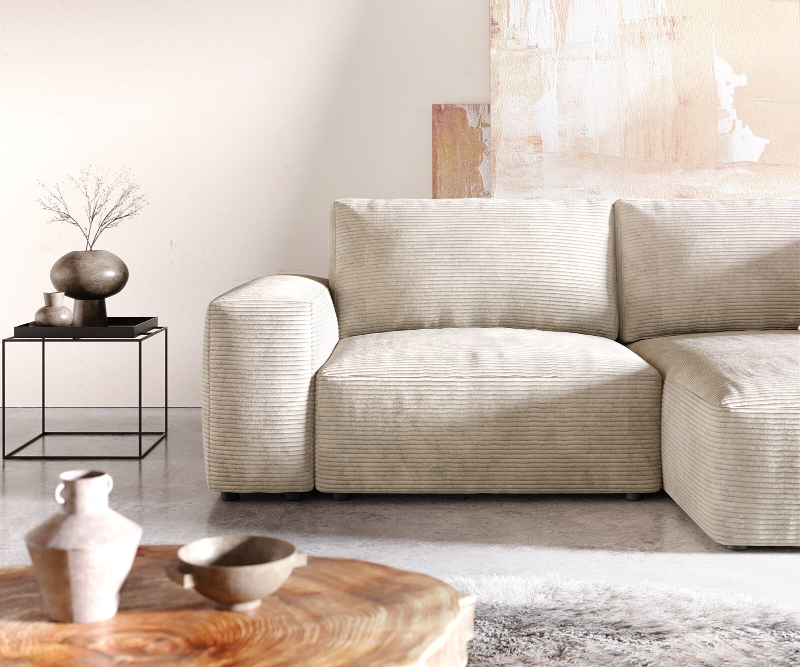 Sofa narożna Lanzo 230x155 cm sztruks beżowy szezlong z możliwością zmiennego montażu 4