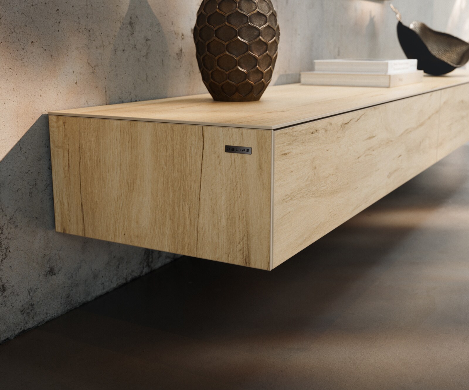 Szafka RTV Cuor 250 cm ceramika Laminam® Sabbia (kolor dębu) 1 klapa 1 szuflada podwieszana 6