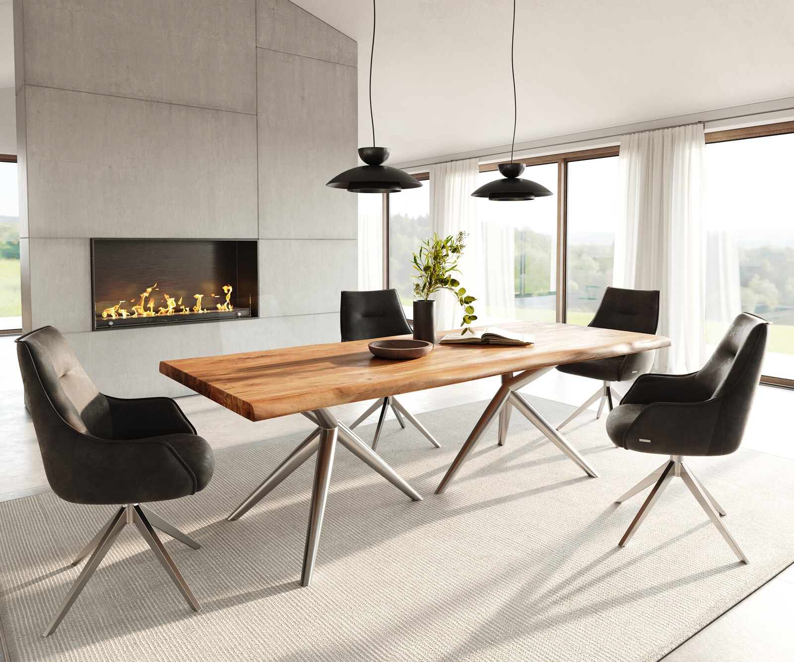Stół do jadalni Edge 240x100 cm akacja naturalna rama Estelar stal nierdzewna live-edge 5