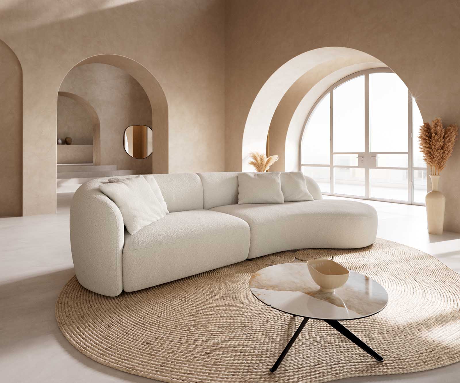 Sofa Mairi 330x160cm bouclé kremowo-biały 1