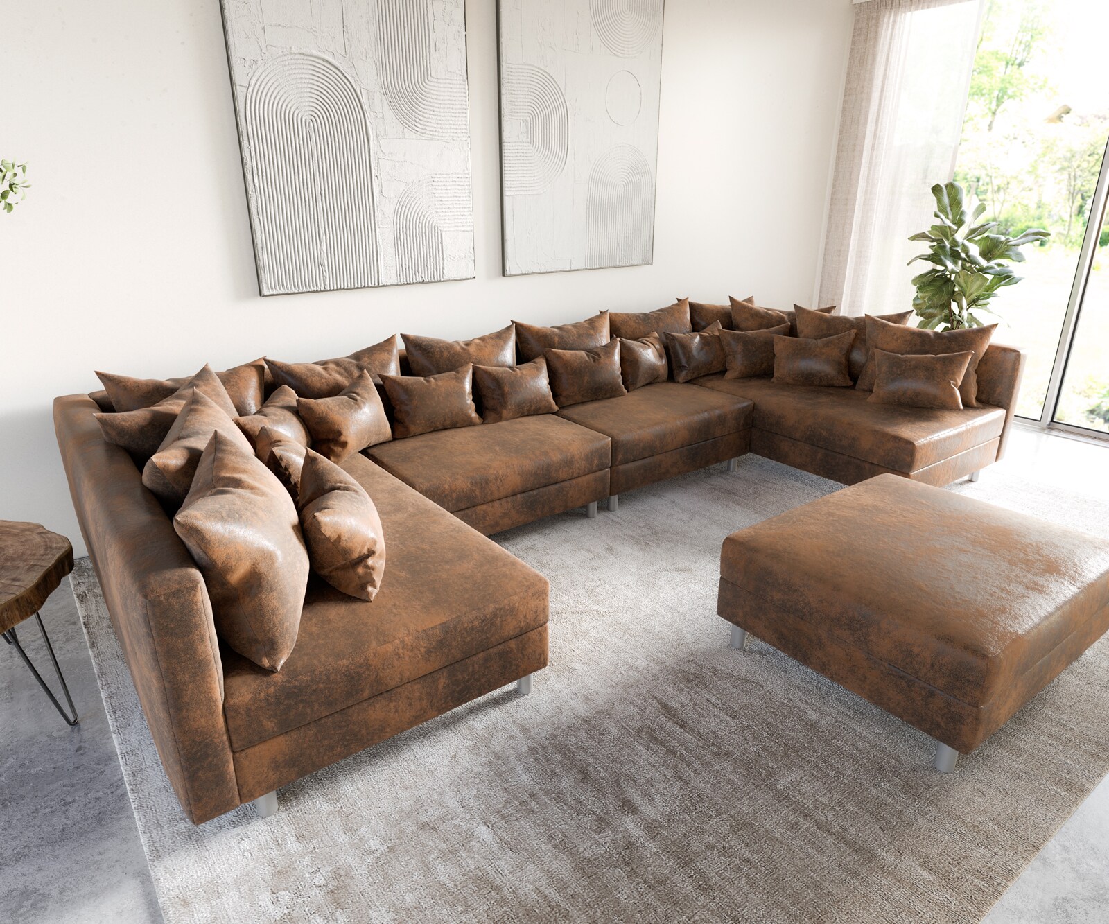 Zestaw wypoczynkowy Clovis XL brąz antyczny sofa modułowa z pufem