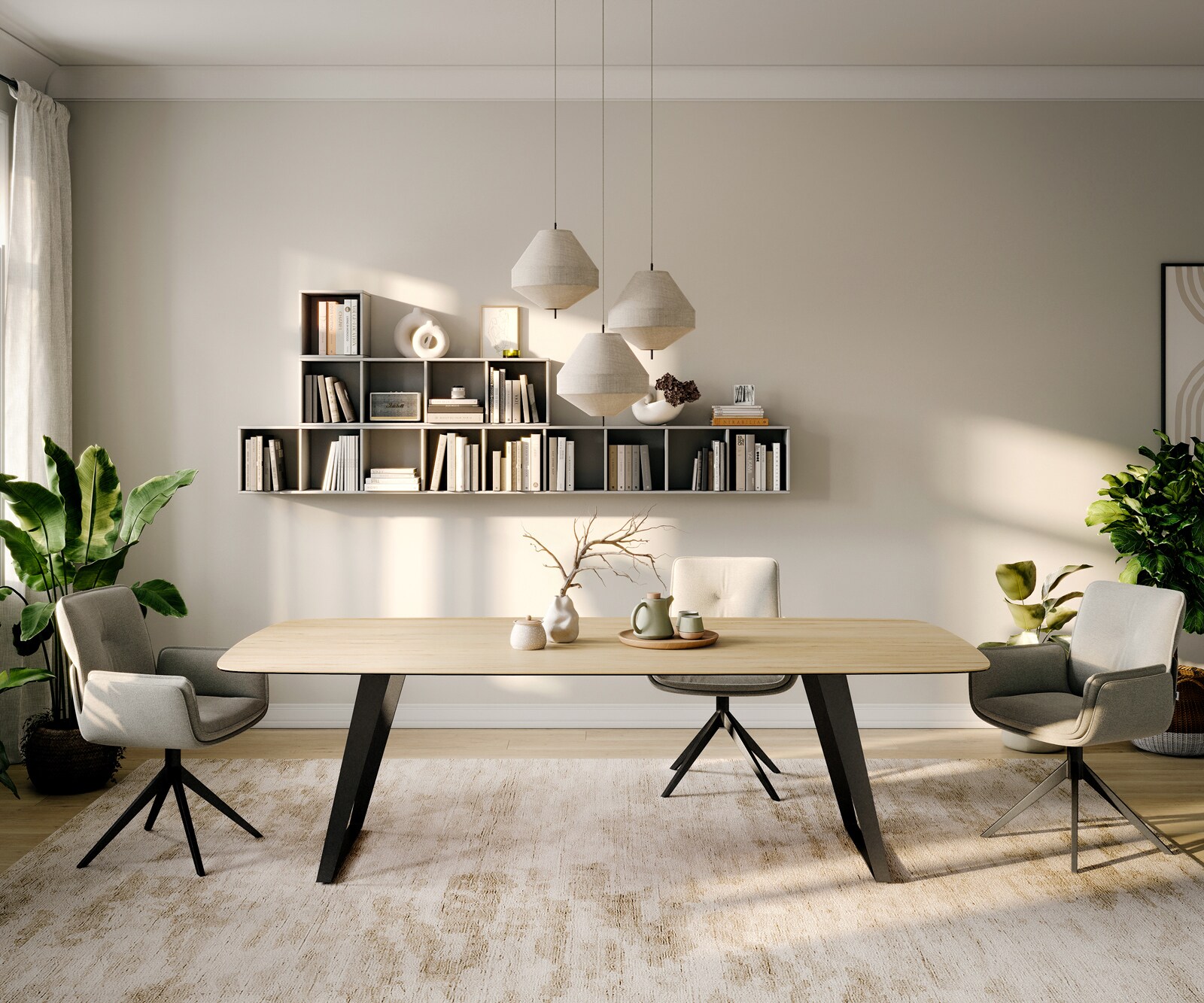 Stół do jadalni Edge w kształcie beczki 260x120 cm ceramika Laminam® Sabbia w kolorze dębu rama pochylona metal czarny 1