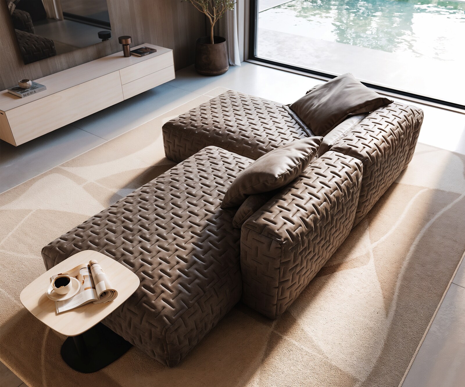 Sofa narożna Freestyle 310x200 cm mikrofibra szaro-brązowa vintage pikowana 3