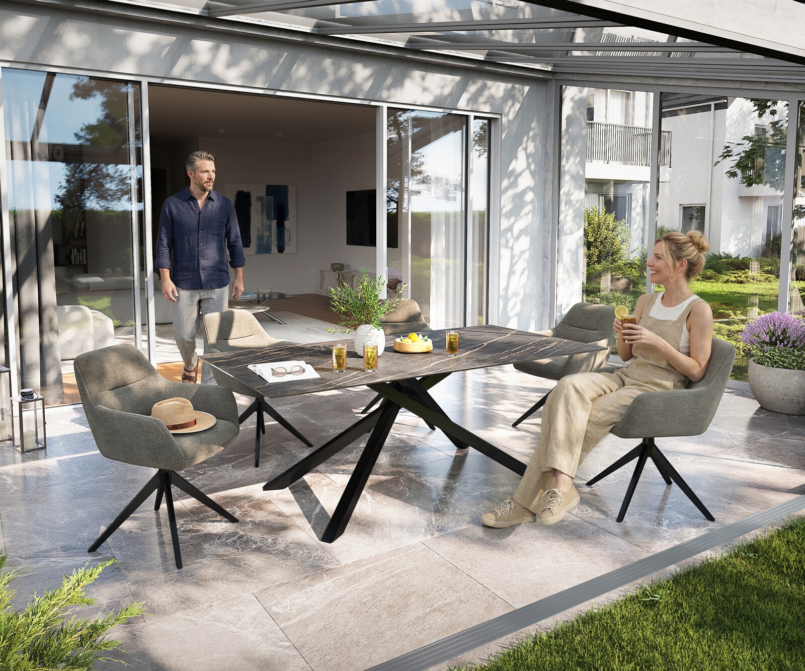 Stół ogrodowy Edge 200x100 cm ceramika Laminam® Noir Desir brązowy rama Cross czarny 5