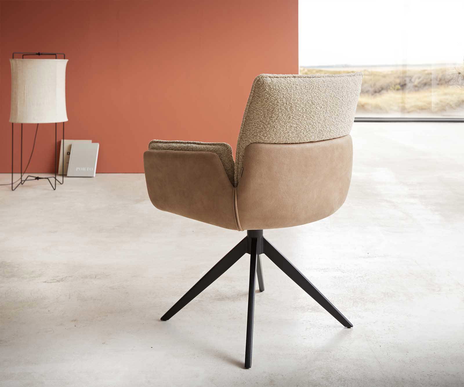 Krzesło do jadalni Nela-Flex mieszanka materiałów kolor ziemisty rama krzyżowa szeroka czarna obracane o 360° 4