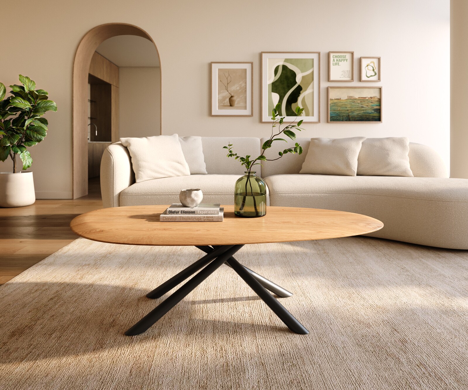 Stolik kawowy Edge owalny 140x75 cm dąb naturalny zaokrąglona krawędź Sarity czarny metal 1