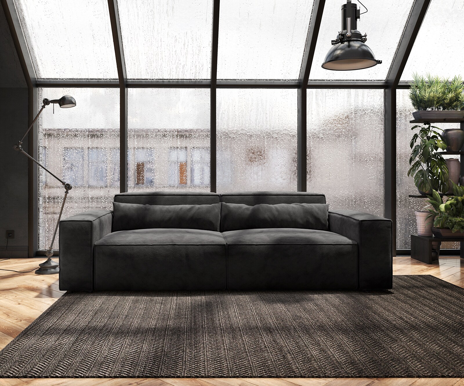 Duża sofa Sirpio 230x95 cm mikrofibra czarna 2