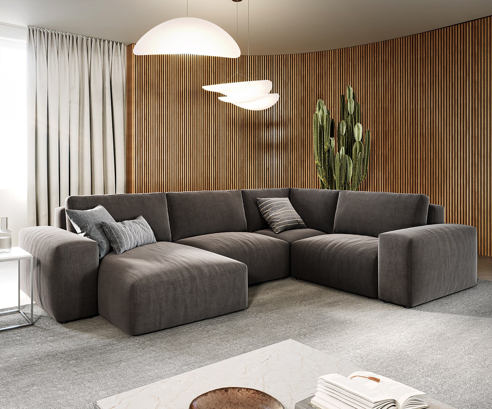 Zestaw wypoczynkowy Lanzo XL 360x260cm sztruks beżowy szezlong z możliwością zmiennego ustawienia 5