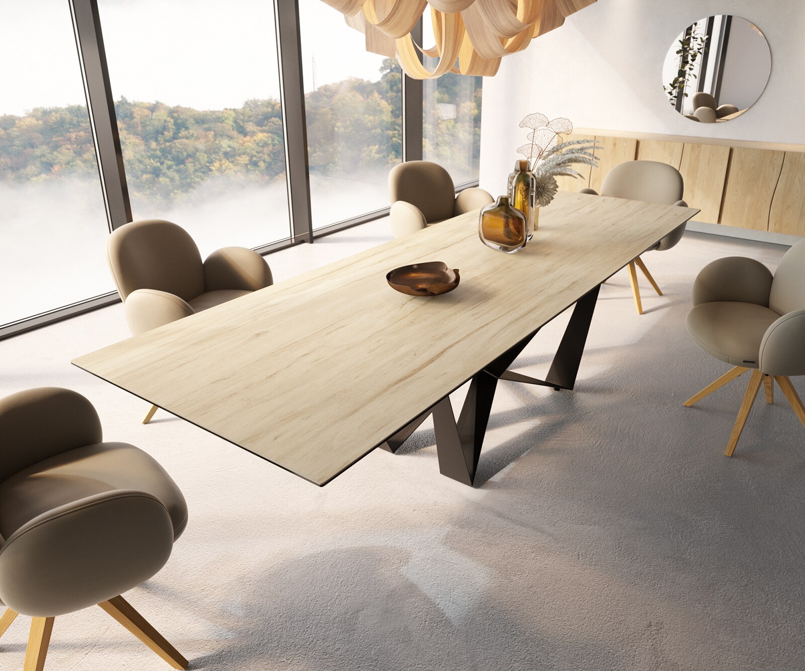 Stół do jadalni Edge 300x100cm ceramika Laminam® Sabbia kolor dębu rama Spider metal czarna 3