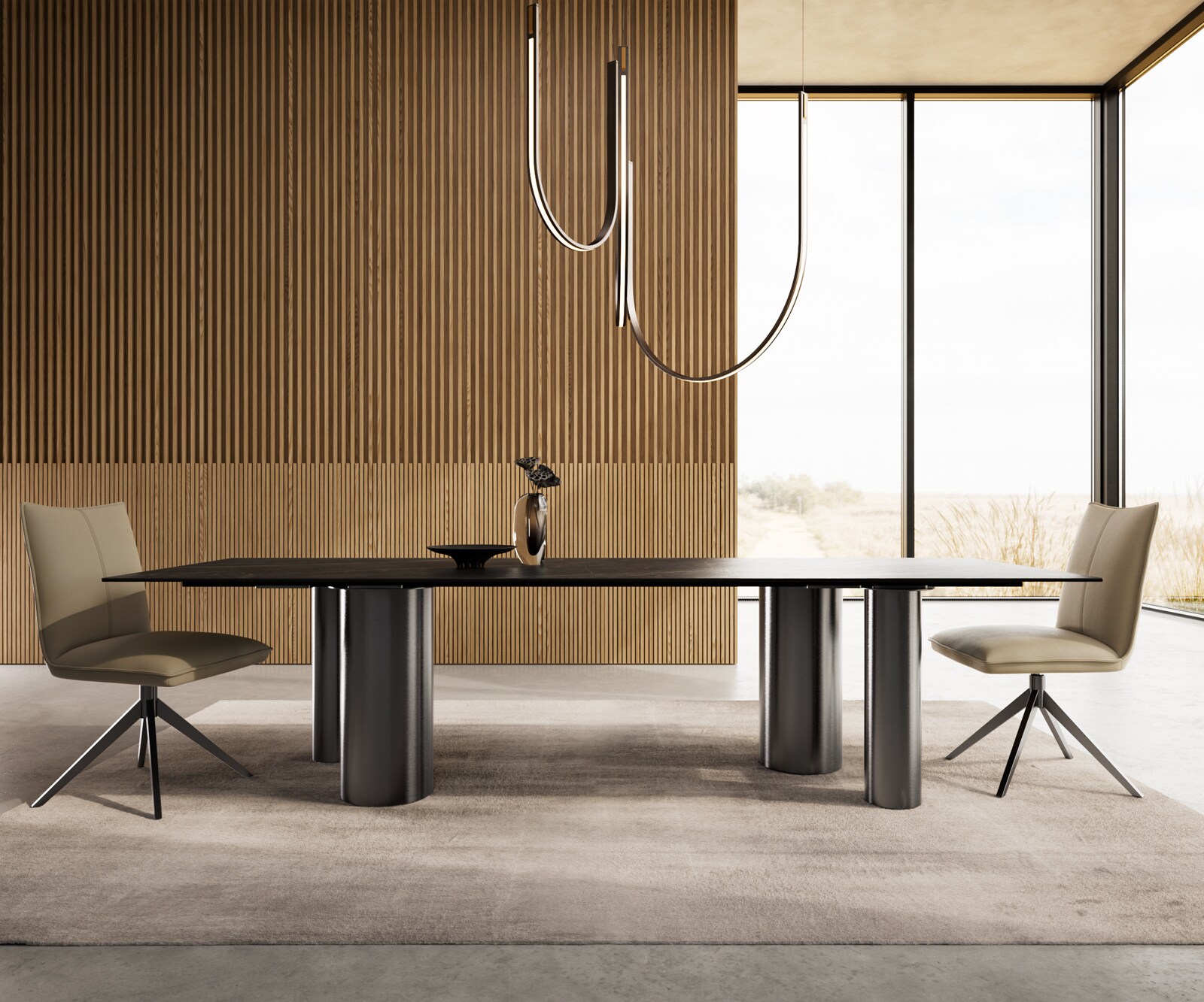 Stół do jadalni Edge 300x100cm ceramika Laminam®Noir Desir brązowy Pilier stal nierdzewna grafitowy 2