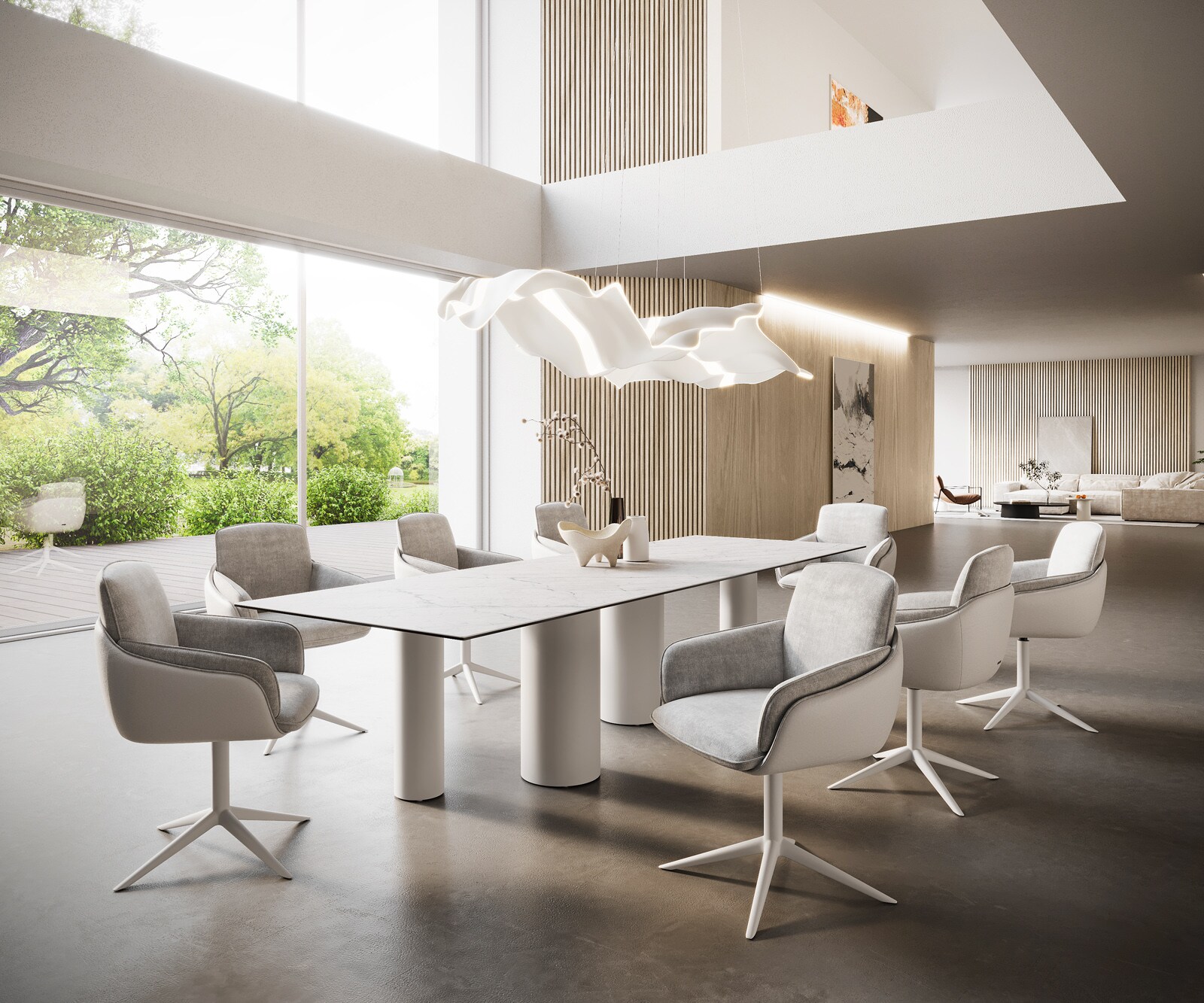 Stół do jadalni Edge 300x100cm ceramika Laminam® Statuarietto biały rama Pilier metal biały 7