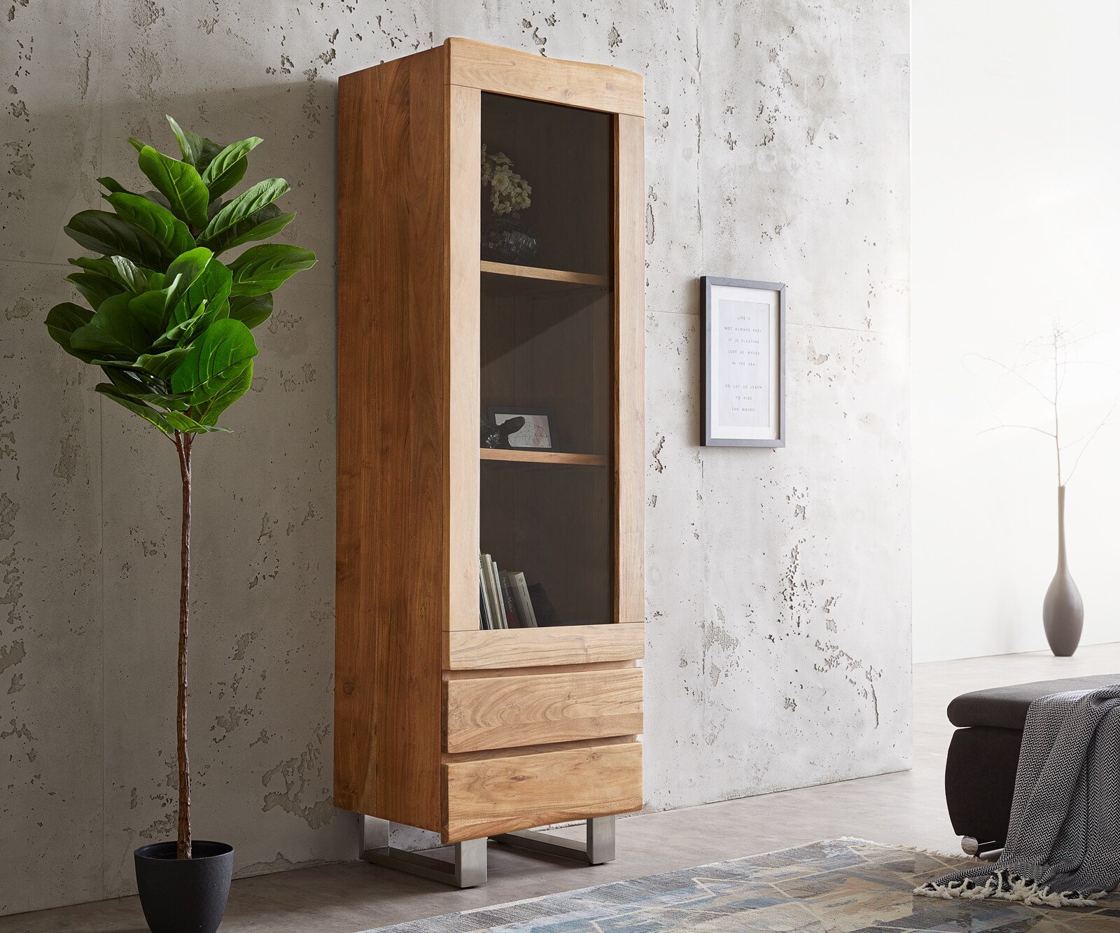 Witryna Live-Edge 60x190cm akacja naturalna live-edge 1 drzwi 2 szuflady