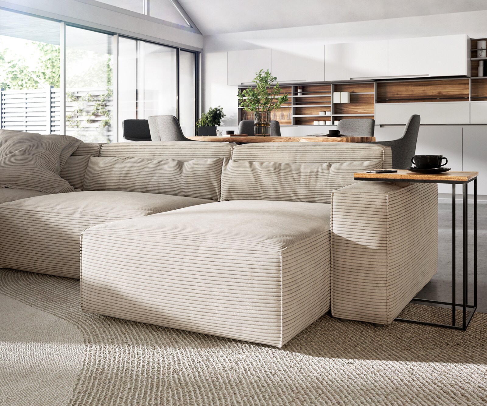 Sofa w kształcie litery U Sirpio 300x210 cm sztruks beżowy szezlong z możliwością obustronnego montażu 5