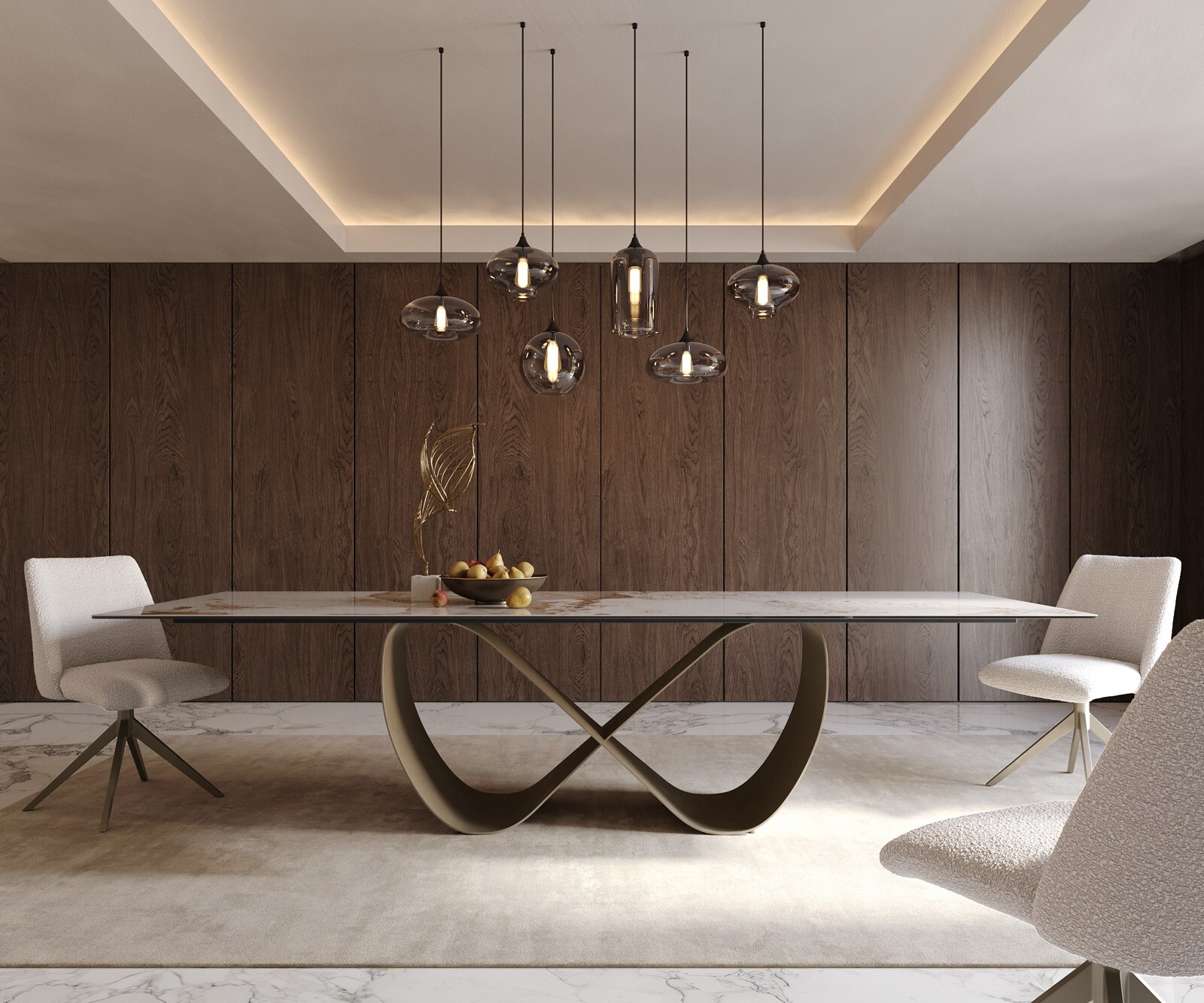 Stół do jadalni Edge 300x100cm ceramika Minas Melange biało-beżowy rama Infinity metal kolor tytanowy 1