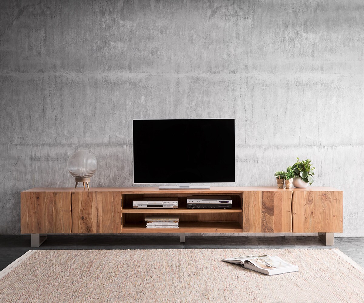 Szafka RTV Live-Edge 300 cm akacja naturalna 4 drzwi 2 przegrody 2