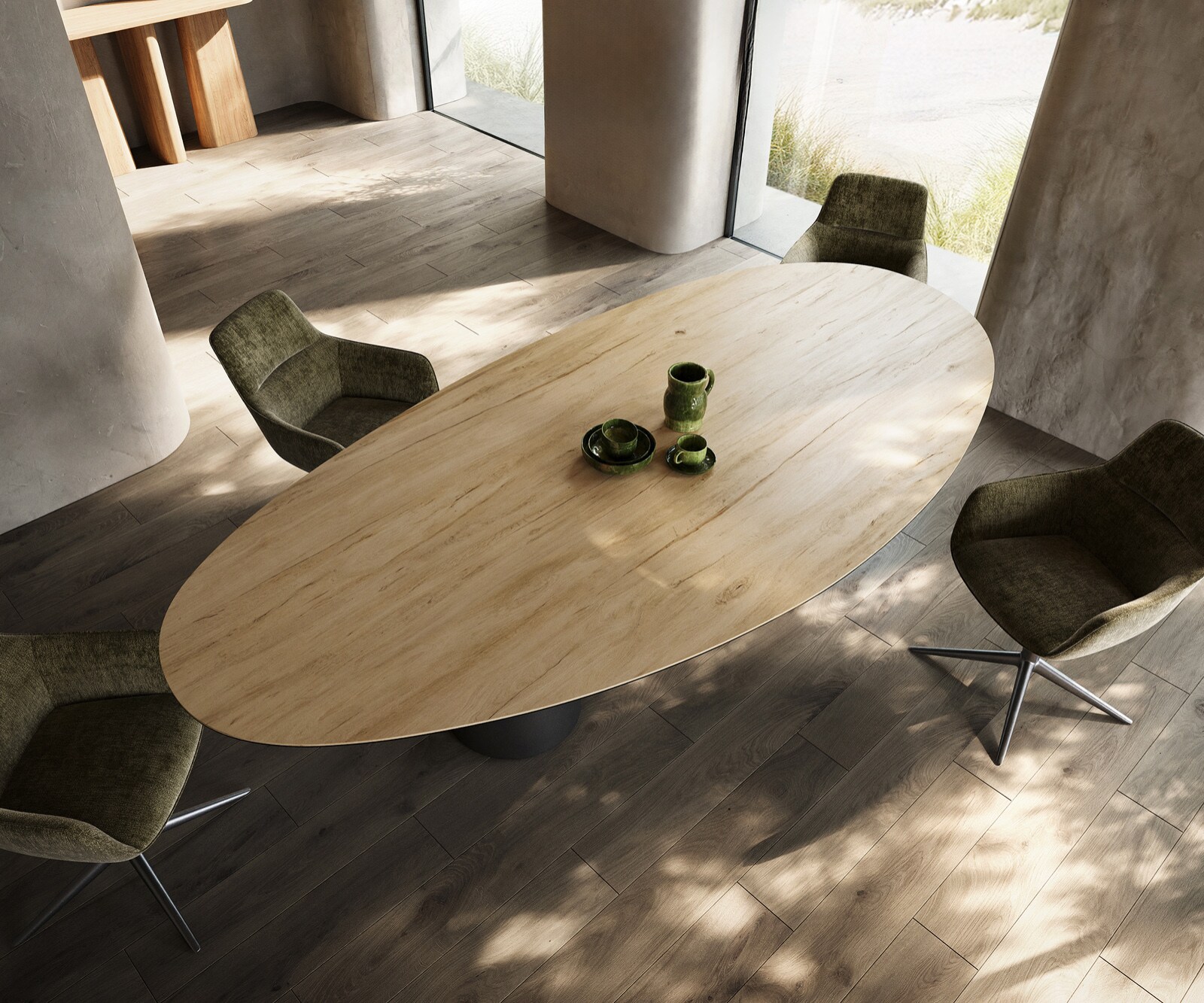Stół do jadalni Edge owalny 280x130cm ceramika Laminam® Sabbia kolor dębowy rama Troa stal nierdzewna kolor grafitowy 4