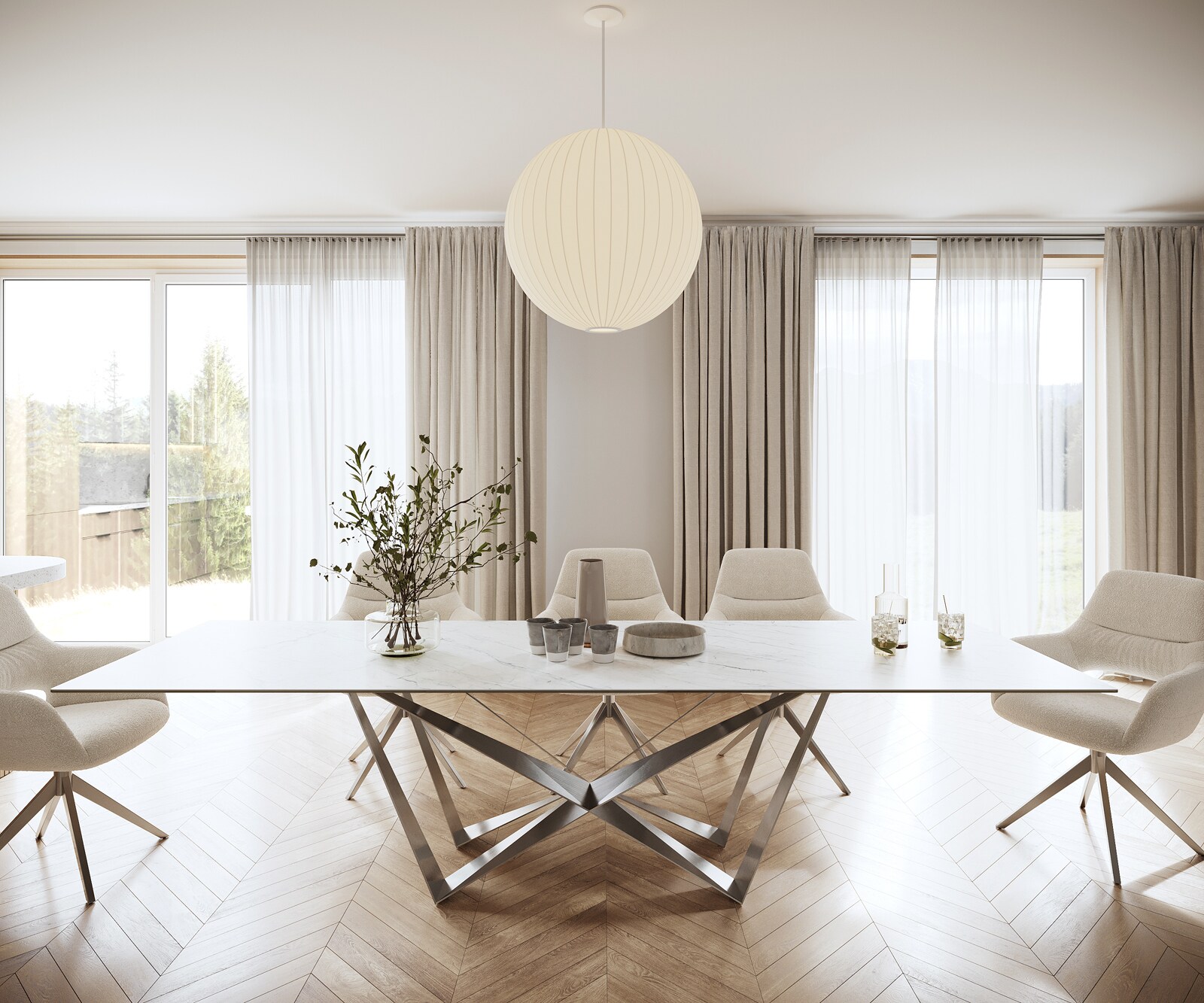 Stół do jadalni Edge 300x100cm ceramika Laminam® Statuarietto biały rama Spider stal nierdzewna