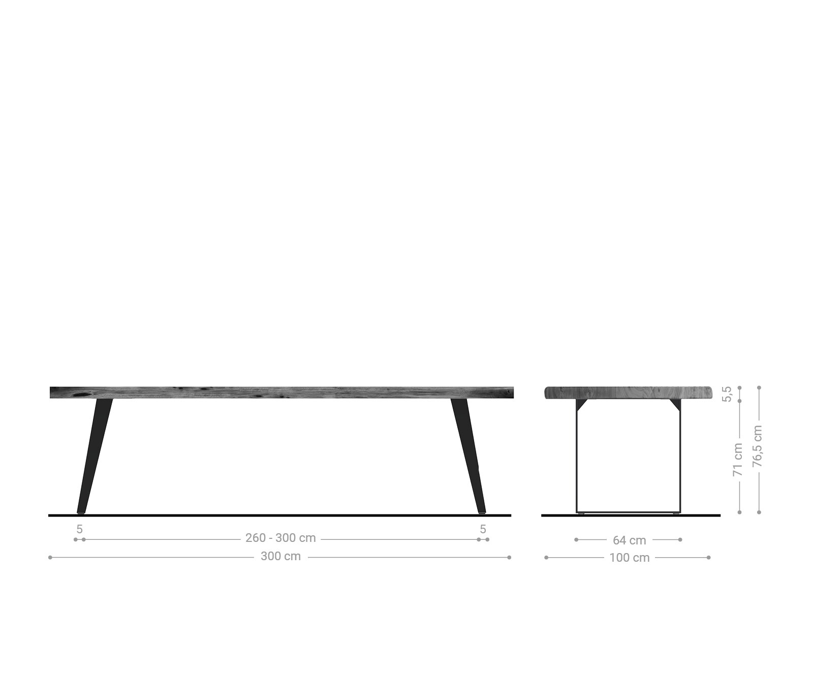 Stół do jadalni Edge 300x100 XL akacja brązowa rama pochylona metal live-edge 7