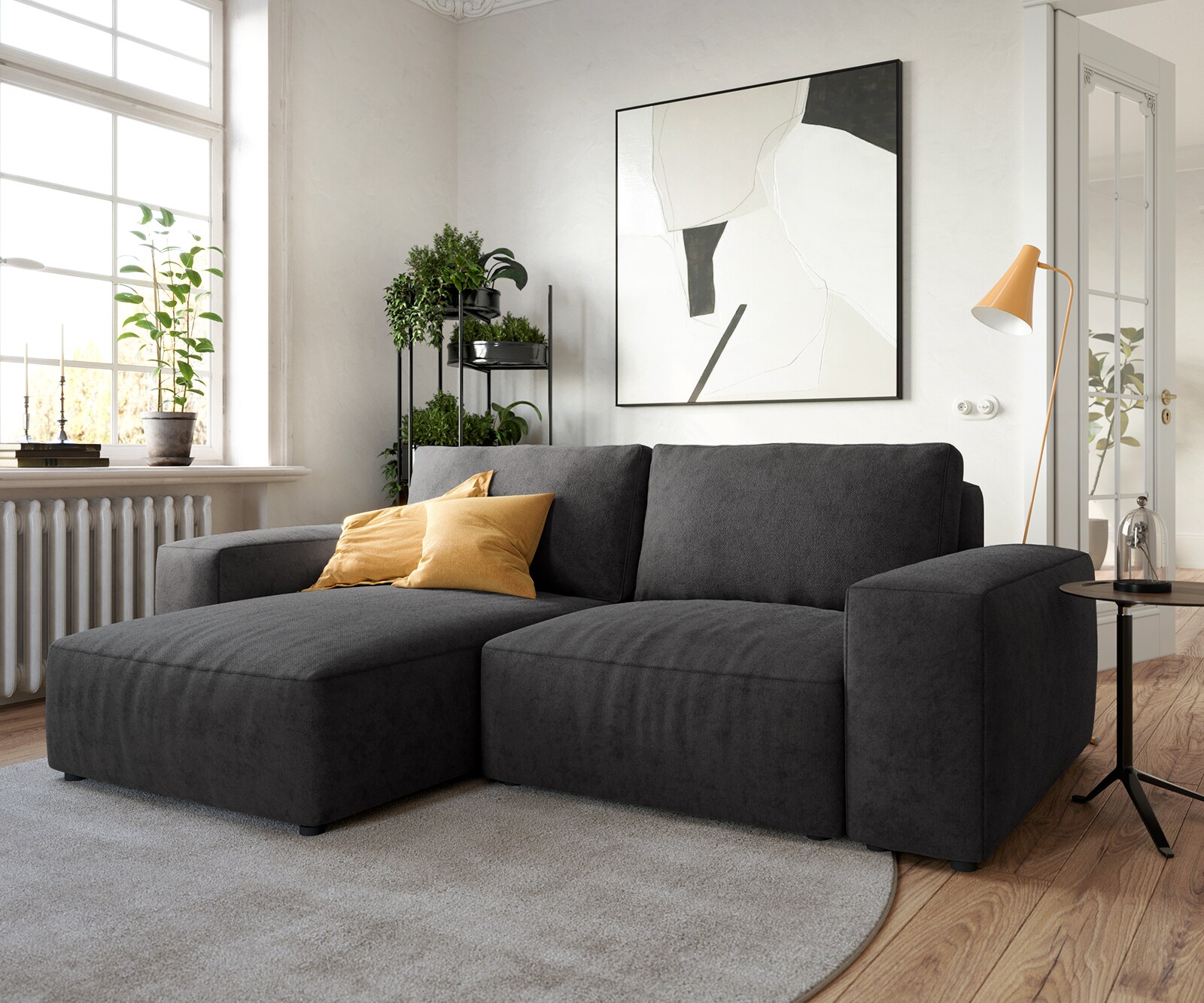Sofa narożna Lanzo XL 270x180cm sztruks beżowy szezlong z możliwością zmiennego ustawienia z pufem 1